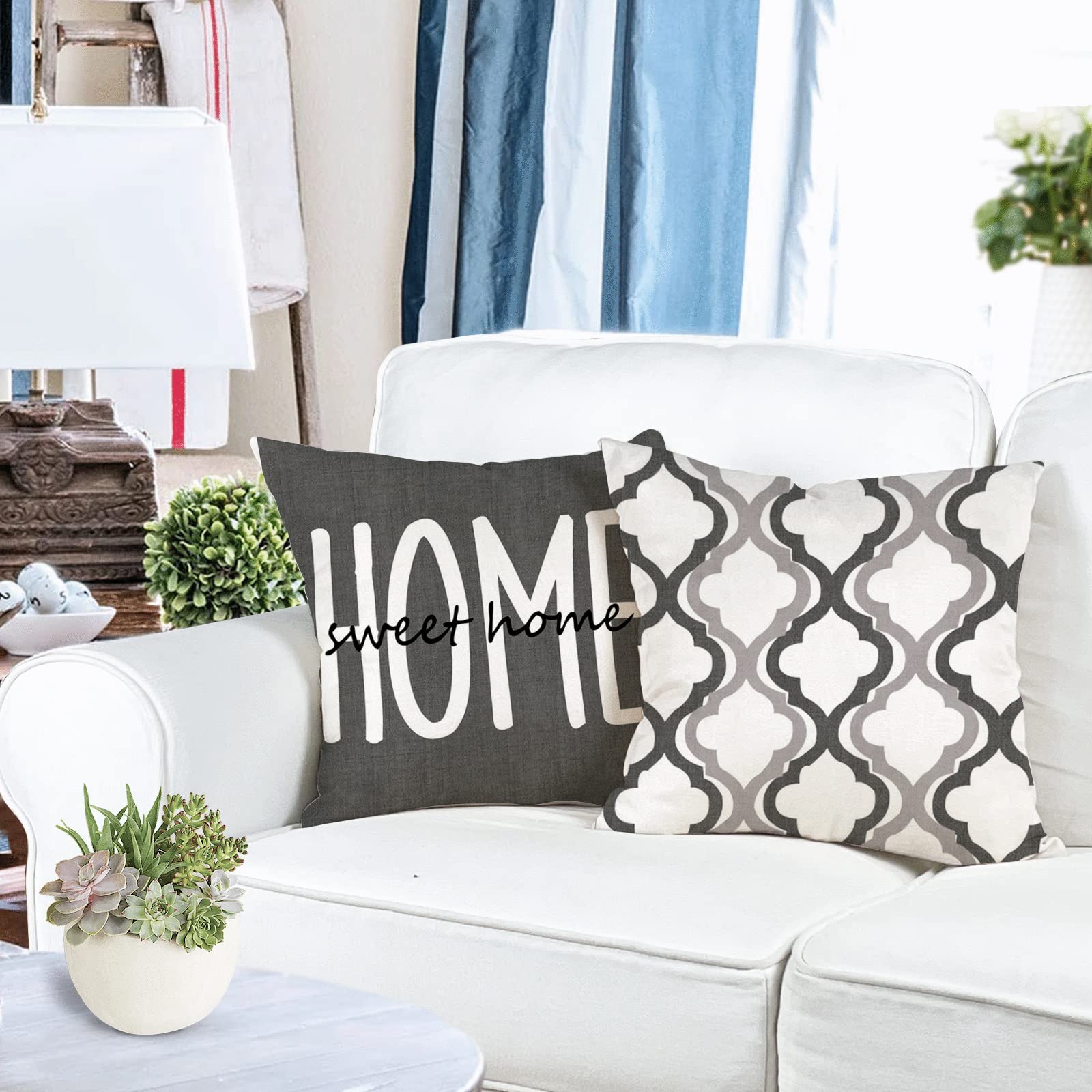 YCOLL Farmhouse Pillow Covers 18x18 Set of 4 Throw Pillow Covers Rustic Linen Decorative Pillows Square Cushion Covers for Couch Sofa Bedroom Home Decor