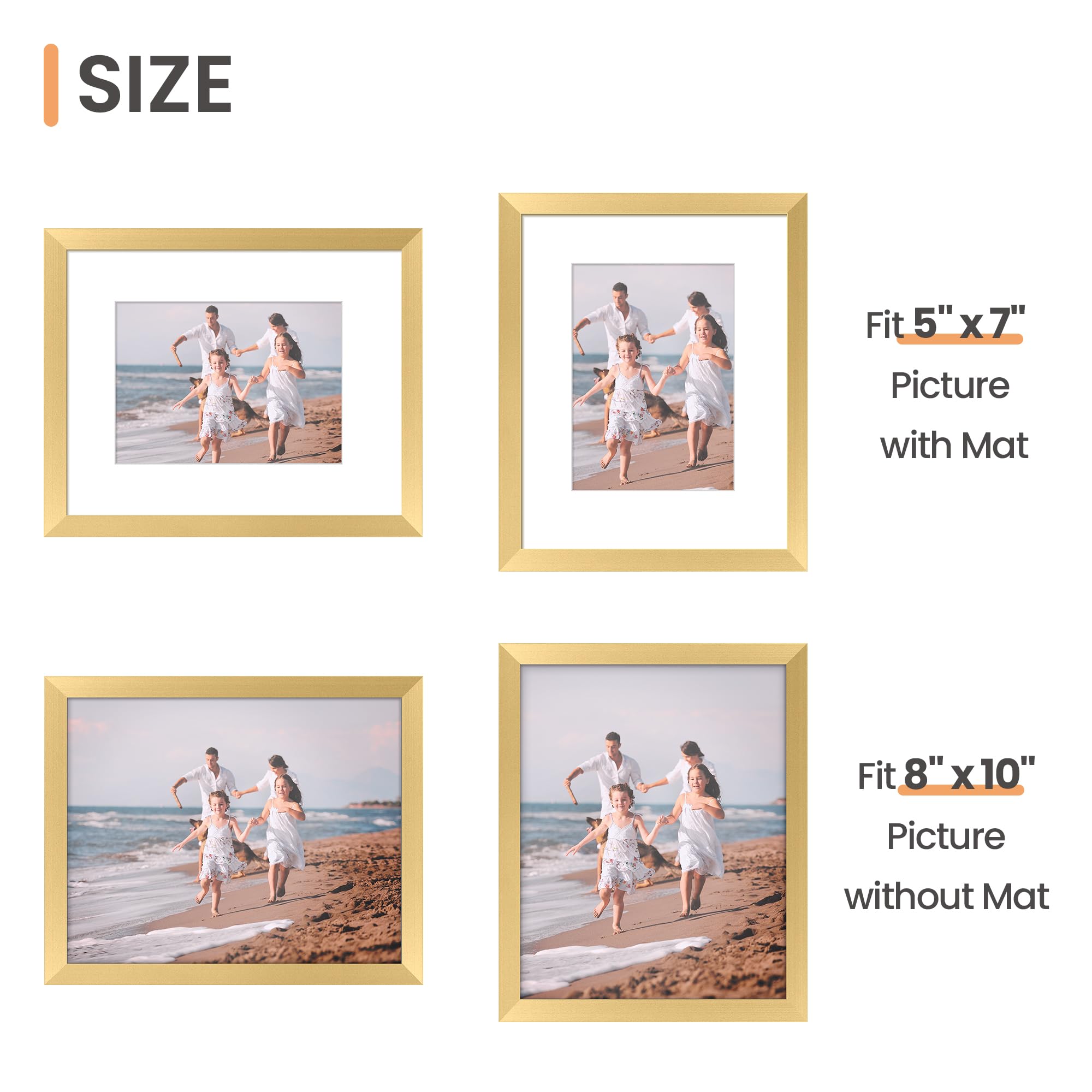 upsimples 5x7 Picture Frame Set of 10, Display Pictures 4x6 with Mat or 5x7 Without, Multi Photo Frames Collage for Wall or Tabletop Display, Black