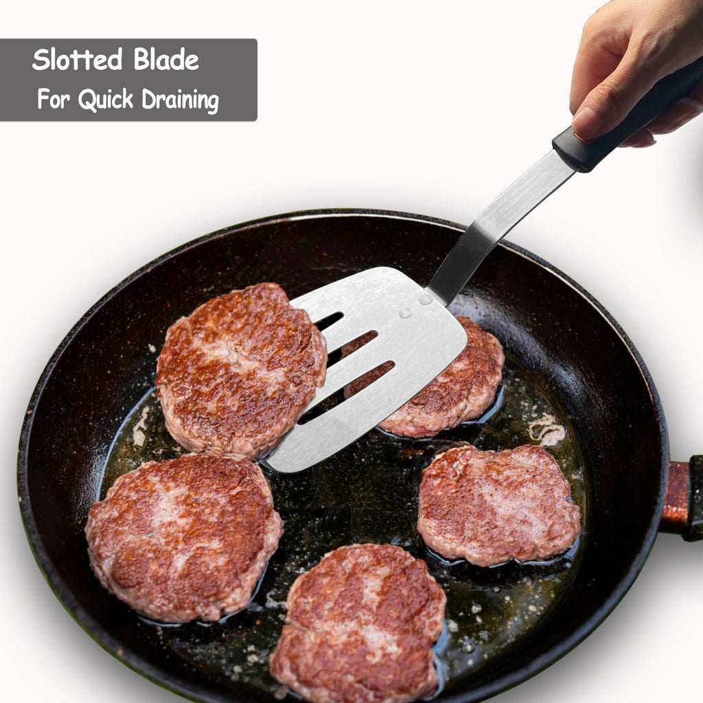 Stainless Steel Spatula Turner, Slotted Metal Spatula for Kitchen Use,VOVOLY Heavy Duty Cooking Turner, Wide Blade with Beveled Edge and Heat Resistant Silicone Handle, Dishwasher Safe