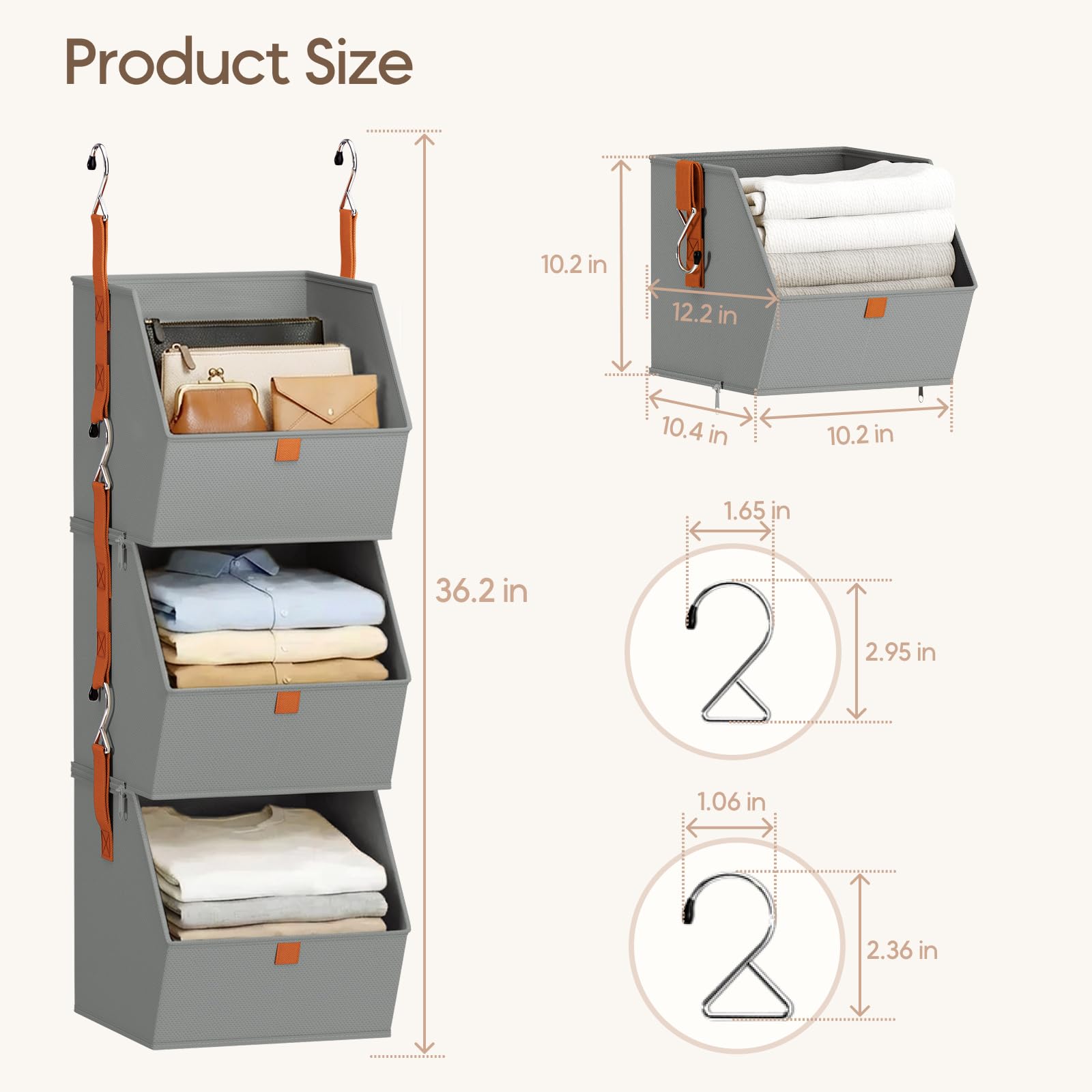 Homsorout Hanging Closet Organizer 4 Tier - Clothes Hanging Shelves, Space-Saving Closet System, Fabric Storage Bins Bedroom Organization, Collapsible Baskets for Home, Dorm, Rv, Beige