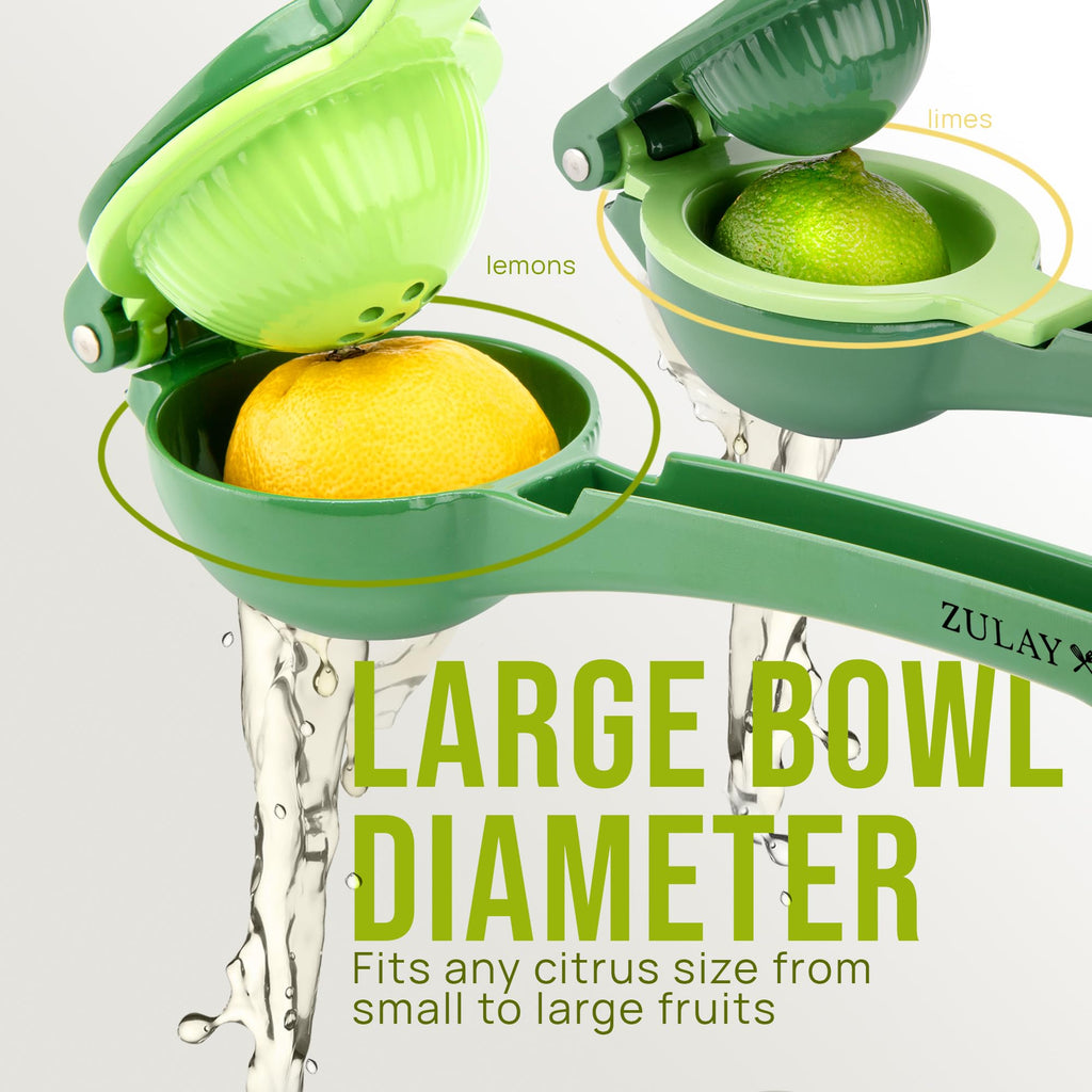 Zulay Kitchen Metal 2-in-1 Lemon Squeezer - Sturdy Max Extraction Hand Juicer Lemon Squeezer Gets Every Last Drop - Easy to Clean Manual Citrus Juicer - Easy-Use Lemon Juicer Squeezer - Yellow/Green