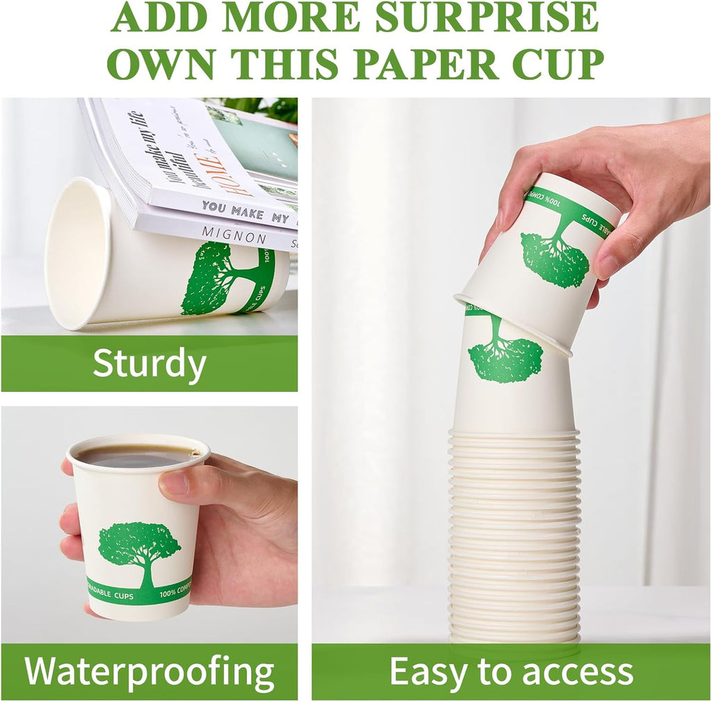 Vplus 150 Pack Compostable Disposable Paper Plates 10.25 inch and 400 Pack 8 oz Compostable Paper Cups