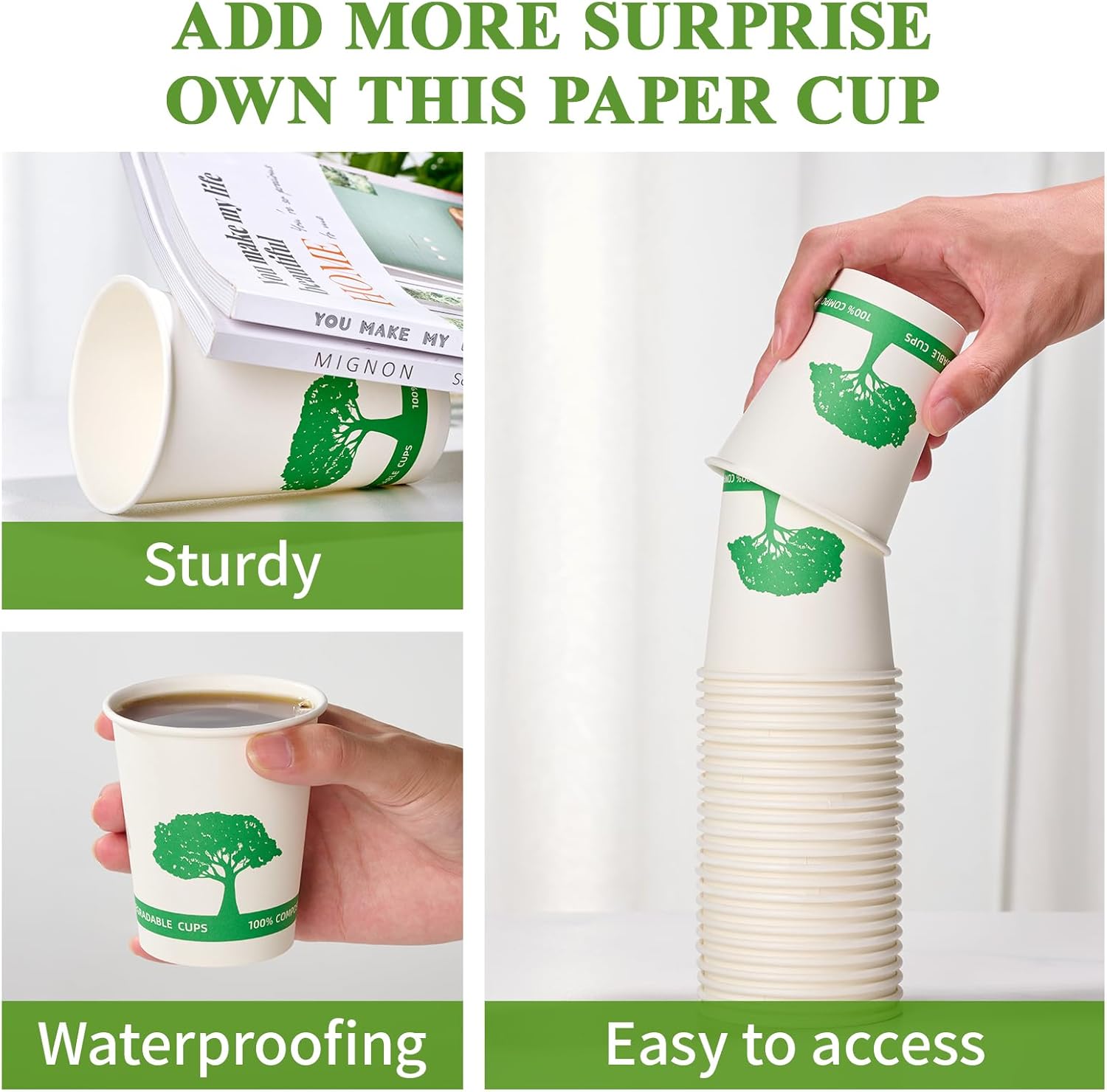 Vplus 150 Pack Compostable Disposable Paper Plates 10.25 inch and 400 Pack 8 oz Compostable Paper Cups