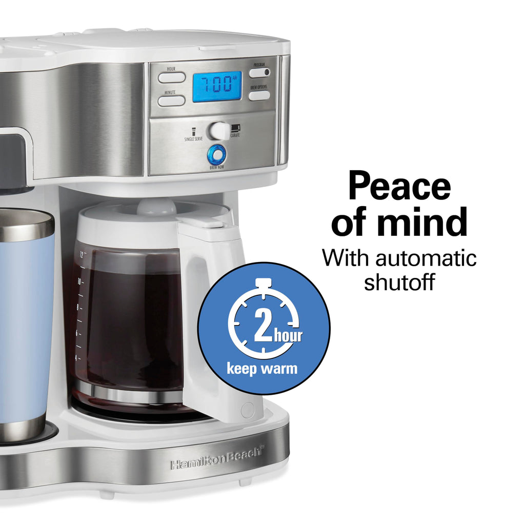 Hamilton Beach 2-Way Programmable Coffee Maker, 12 Cup Glass Carafe And Single Serve Coffee Maker, Black with Stainless Steel Accents, 49980RG