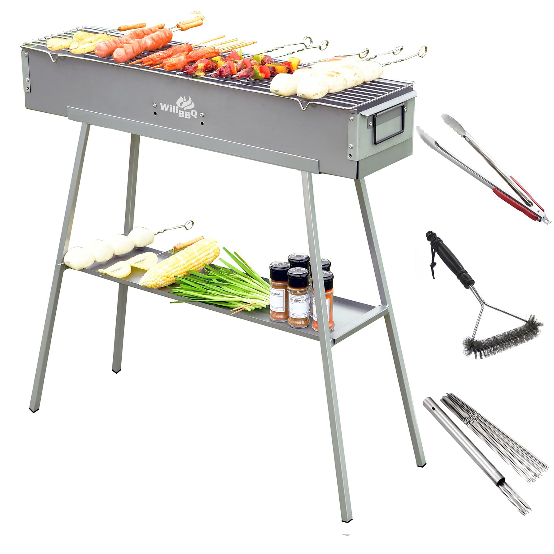 WILLBBQ Charcoal Grill Tailgate Parties, Patio, Beach Barbecues, Backyard Gatherings,Alloy Steel BBQ Barbecue Outdoor Grilling with Durable Support Frame and Dual Adjustable Vents (31.6x7.1x5.1 inch)