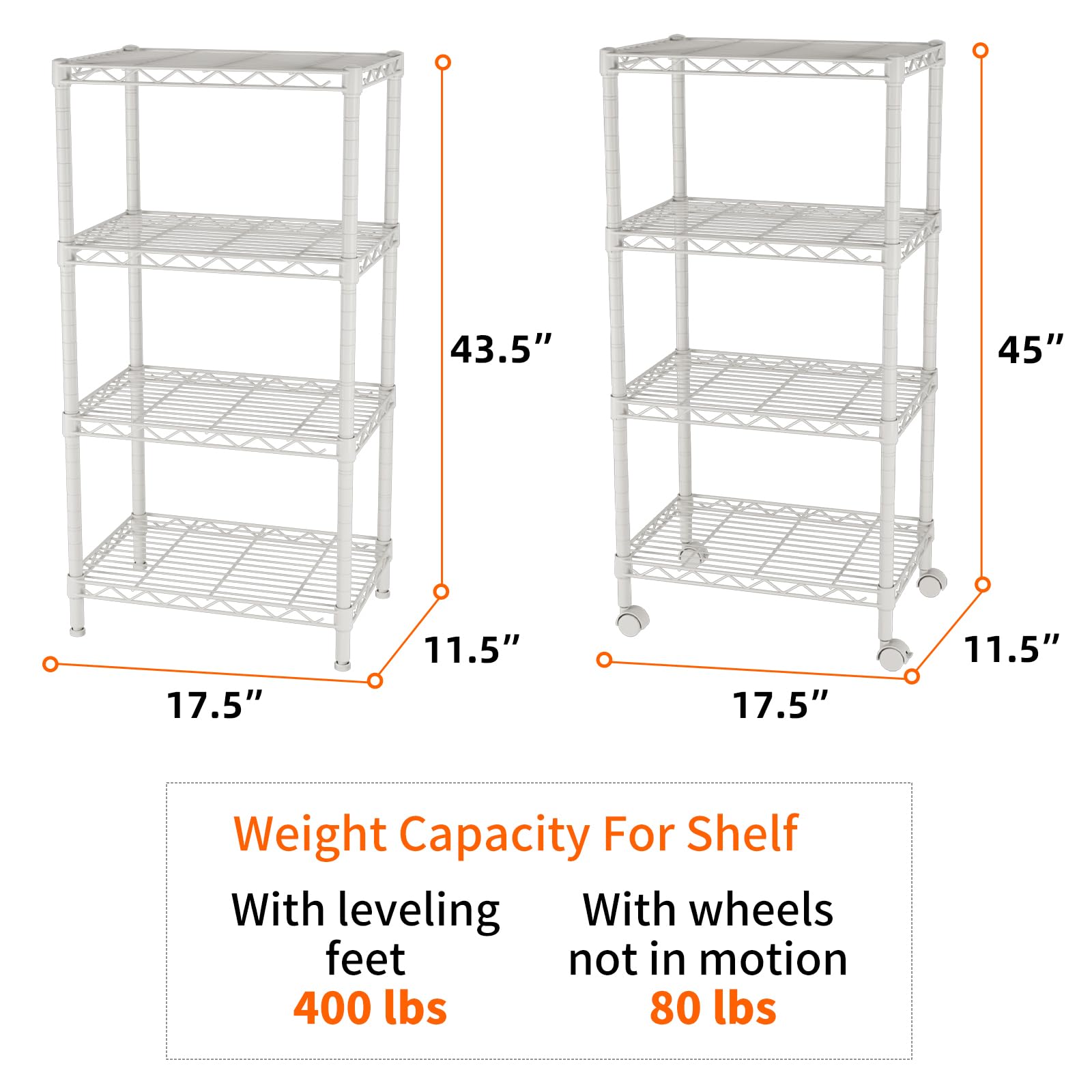 SINGAYE 3 Small Shelves Storage Shelf Wire Shelving Unit Metal Shelf Adjustable Organizers Storage Shelving with Wheels for Bathroom Laundry Room Kitchen Pantry11.5”D x 17.5”W x 30.5”H White