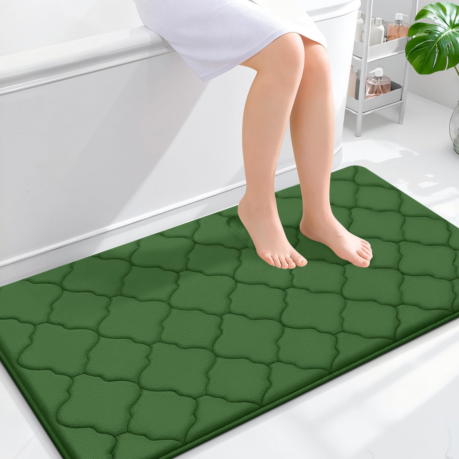 OLANLY Memory Foam Bath Mat Rug 24x16, Ultra Soft and Absorbent Bathroom Rugs, Non-Slip, Comfortable, Machine Washable Bath Carpet for Bathroom Floor, Tub, Shower and Home Decor Accessories, Black