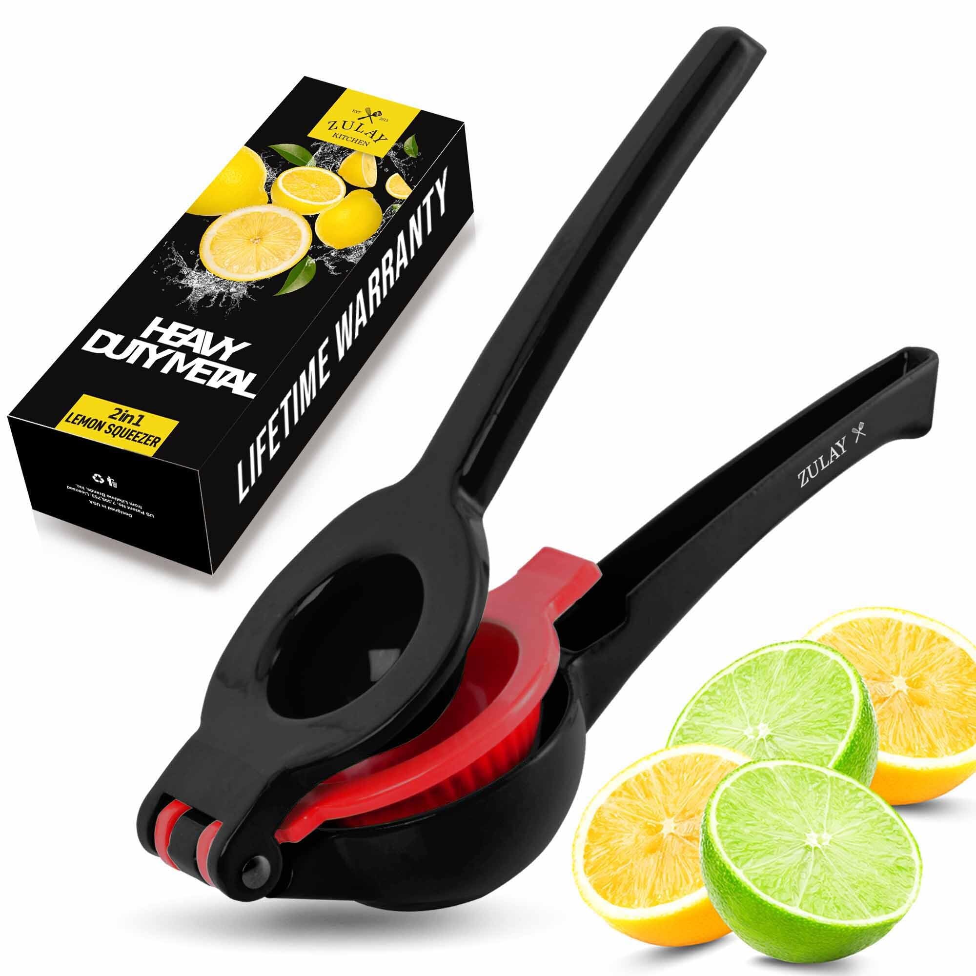 Zulay Kitchen Metal 2-in-1 Lemon Squeezer - Sturdy Max Extraction Hand Juicer Lemon Squeezer Gets Every Last Drop - Easy to Clean Manual Citrus Juicer - Easy-Use Lemon Juicer Squeezer - Yellow/Green
