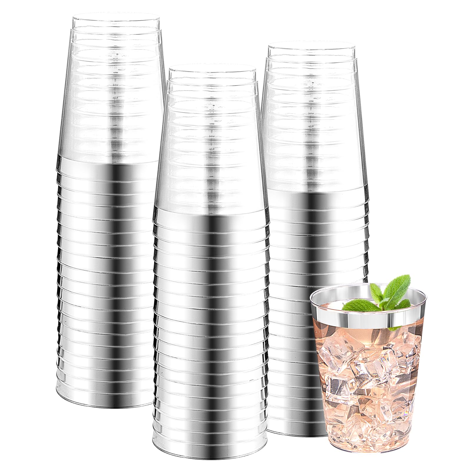 DaYammi 200 Pack Gold Plastic Cups 10 Oz Clear Cup Gold Rimmed Disposable Wine Glasses Fancy Disposable Party Cups Tumblers Drinking Cup Plastic Cocktail Glasses gold disposable cups for Party Wedding