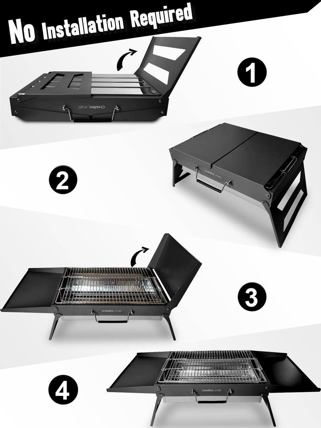Charmline 14 x 9 inches Portable Charcoal BBQ Grill, Foldable Compact Camping Barbecue for 1–3 People, Ideal for Garden, Beach, Picnic & Tabletop Use, Green