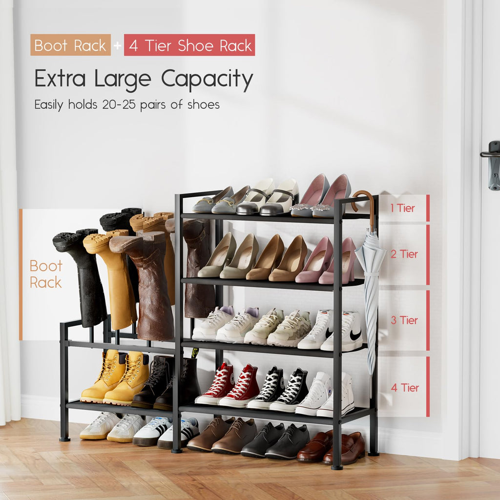 Homsorout Shoe Rack Organizer and Storage - 5 Tier Metal+Non-Woven Fabric Shoe Rack with Boot Storage & Side Any Combination - Space Saving Shoe Shelf for Entryway, Bedroom, Garage, Small Spaces