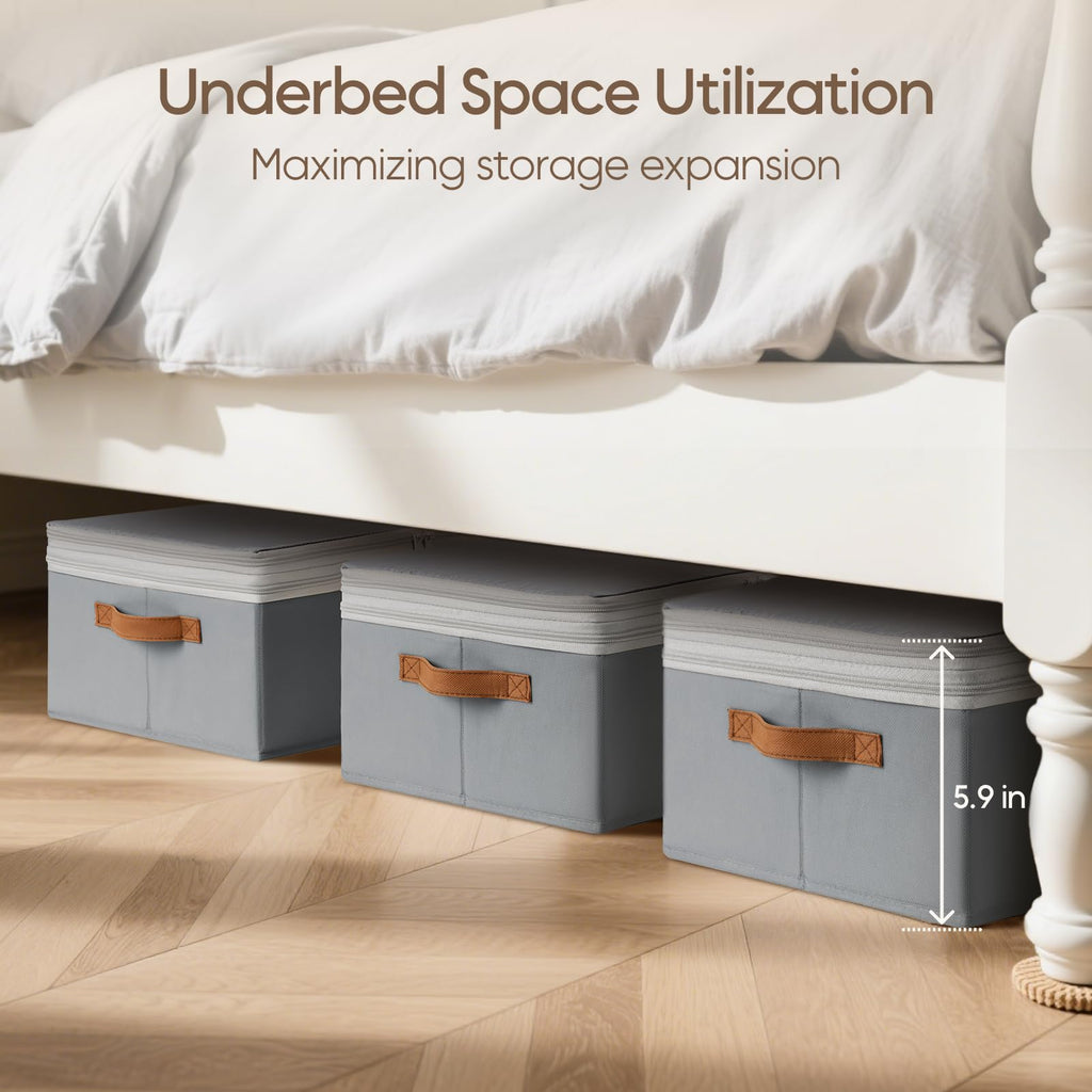 Homsorout Large Closet Storage Bins - Compression Organizer Bins, Stackable Closet Organizer, Expandable Under Bed Storage Containers for Clothes, Towels, Sheet, 2 Pack, Beige
