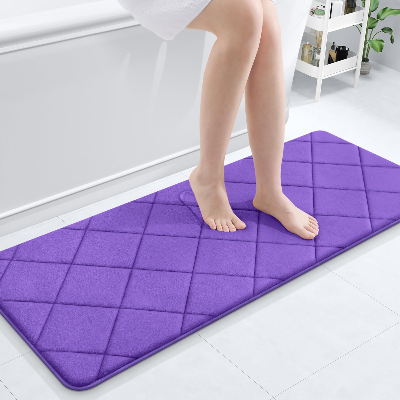 OLANLY Memory Foam Bath Mat 30x20, Ultra Soft and Absorbent Bathroom Rugs, Machine Washable, Comfortable Bath Carpet for Bathroom Floor, Tub and Shower, Black
