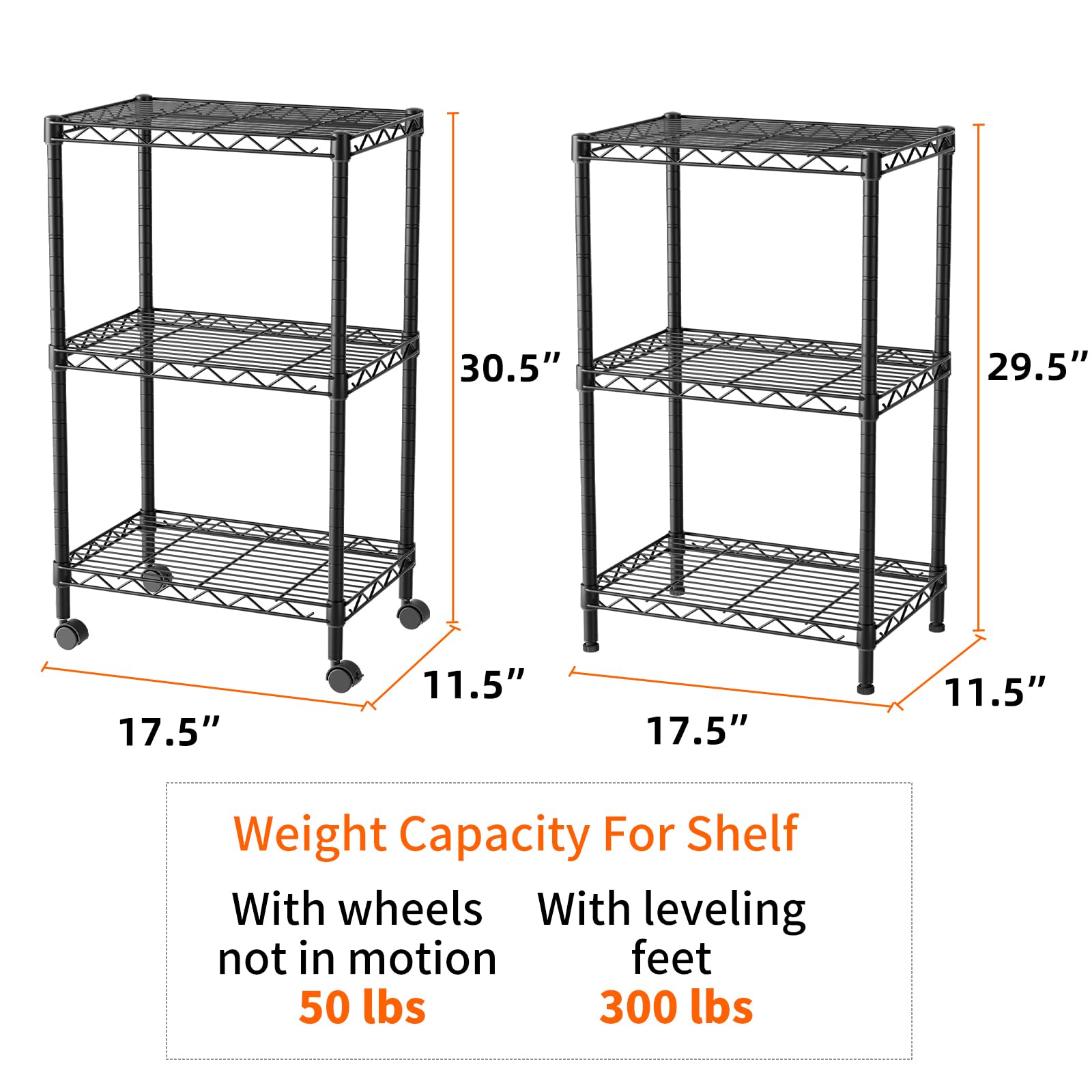 SINGAYE 3 Small Shelves Storage Shelf Wire Shelving Unit Metal Shelf Adjustable Organizers Storage Shelving with Wheels for Bathroom Laundry Room Kitchen Pantry11.5”D x 17.5”W x 30.5”H White