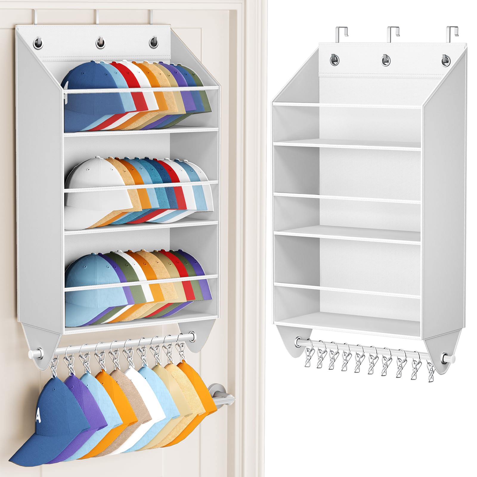 Homsorout Over the Door Hat Rack - 3-Layer Design Hat Organizer Holds 30-36 Hats with 10 Hooks, Ideal Hat Rack for Door, Over the Door Organizer for Closet, Apartment, Bedroom, Dorm, 1 Pack, Black