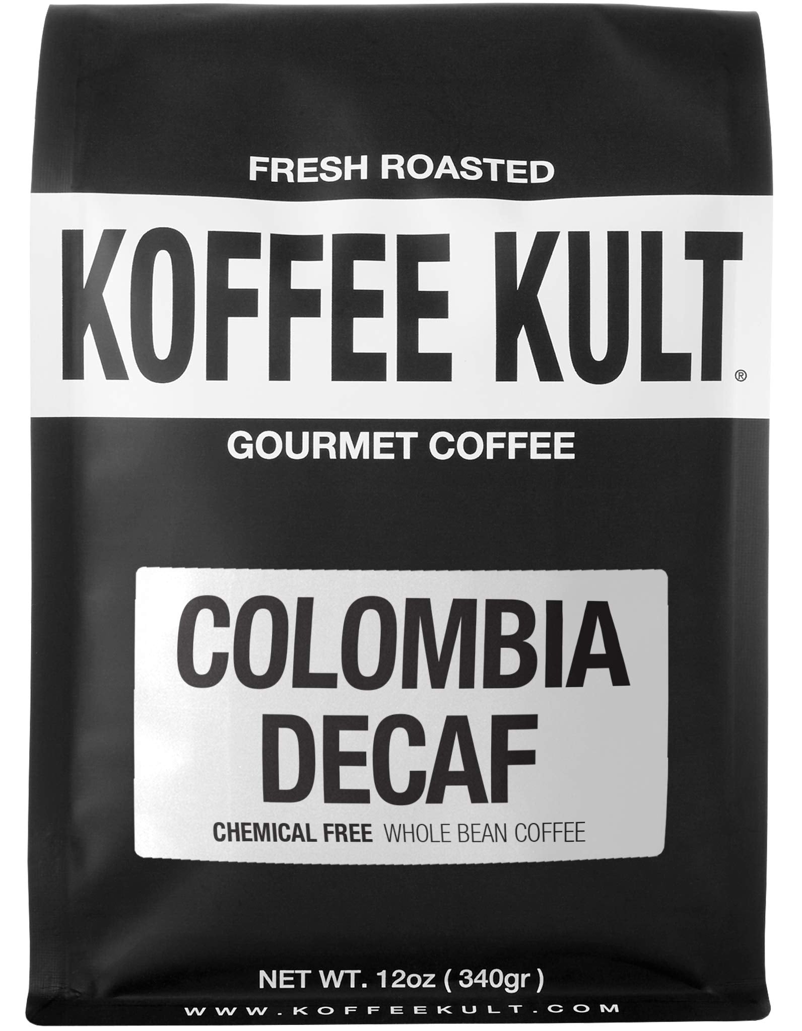 Koffee Kult Medium Roast Decaf Coffee Beans, Colombian Single Origin 100% Arabica Naturally Swiss Water Process Chemical Free - 32oz Resealable package