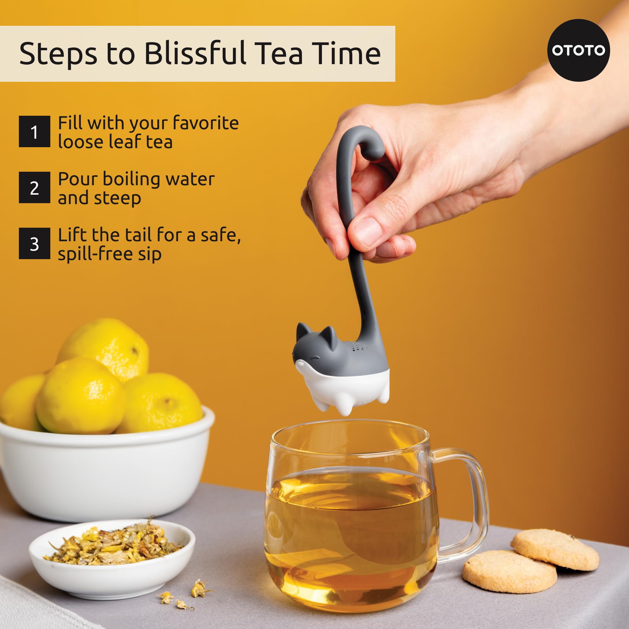 Cute Tea Infuser by OTOTO - Loose Leaf Tea Steeper, Tea Accessories, Tea Diffusers, Tea Infuser for Loose Leaf Tea, Tea Strainers, Cute Gifts, Tea Gift Set, Kitchen Gifts, Cooking Gadgets