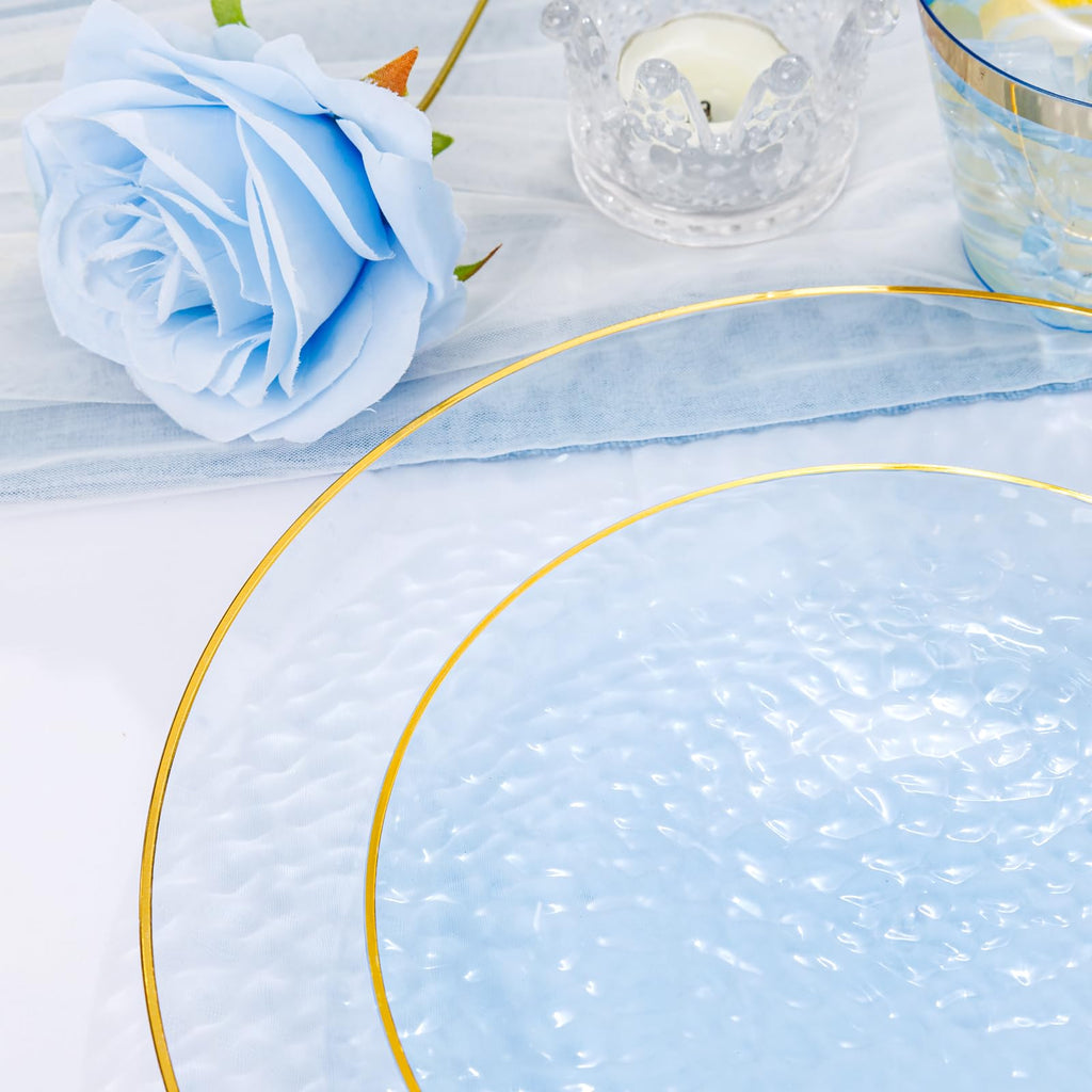 DaYammi 350PCS Clear Gold Plastic Dinnerware Set for 50 Guests, Hammered Disposable Plates for Party, Include: 50 Dinner Plates, 50 Dessert Plates, 150 Gold Silverware, 50 Napkins, 50 Cups