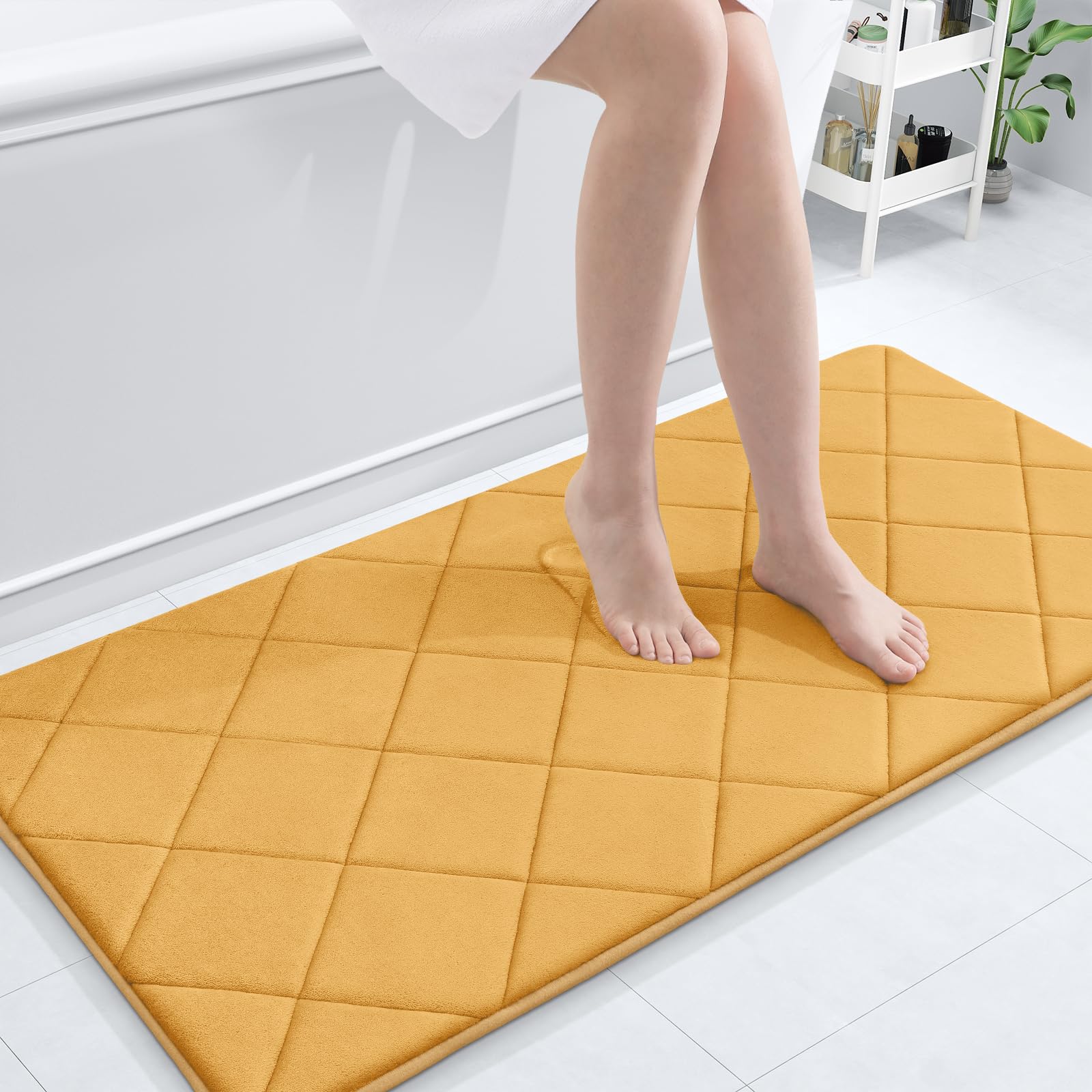 OLANLY Memory Foam Bath Mat 30x20, Ultra Soft and Absorbent Bathroom Rugs, Machine Washable, Comfortable Bath Carpet for Bathroom Floor, Tub and Shower, Black
