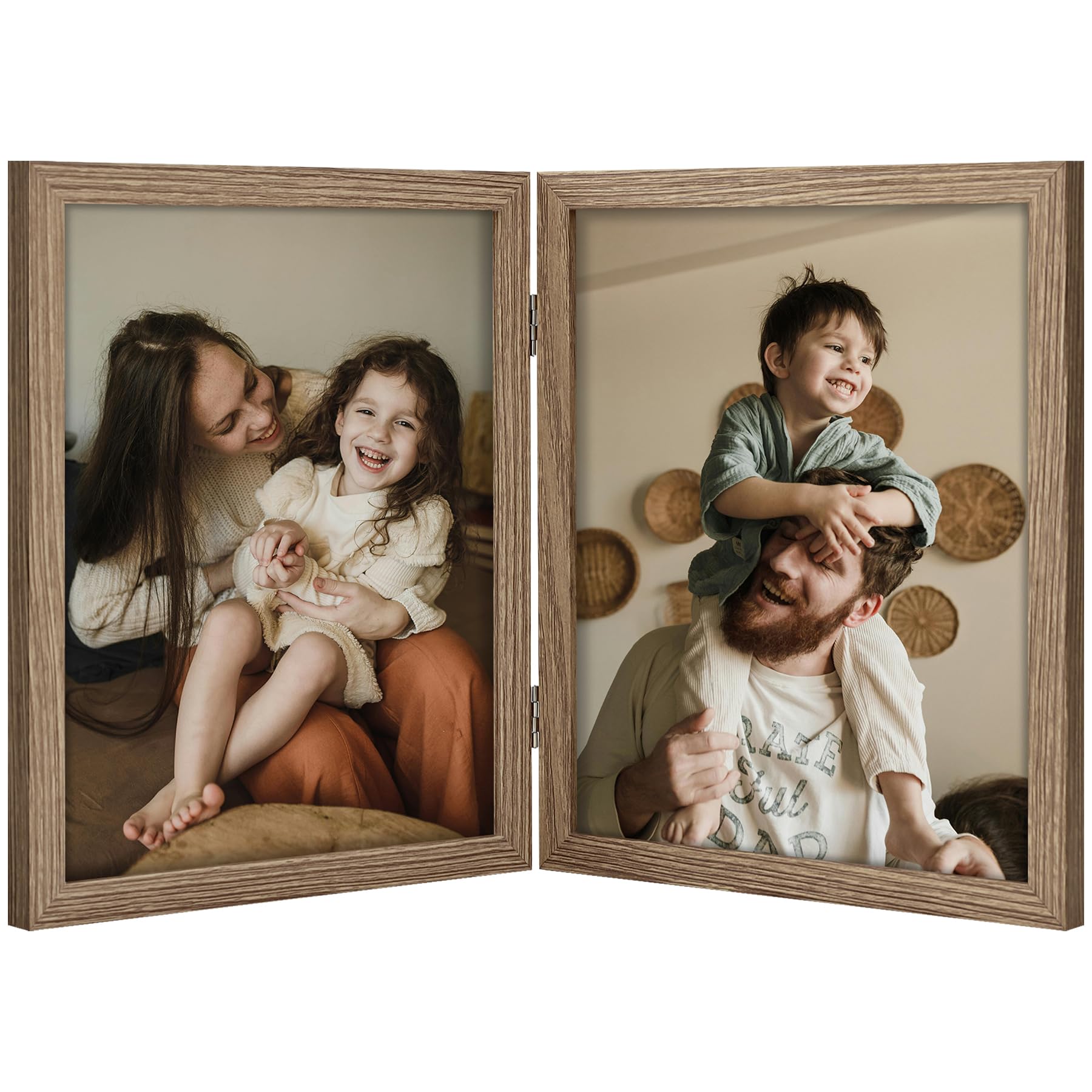 decorUhome Double 4x6 Picture Frame Vertical, Engineered Wood Bifold Photo Frame with Plexiglass for Tabletop Display, 4x6, Black