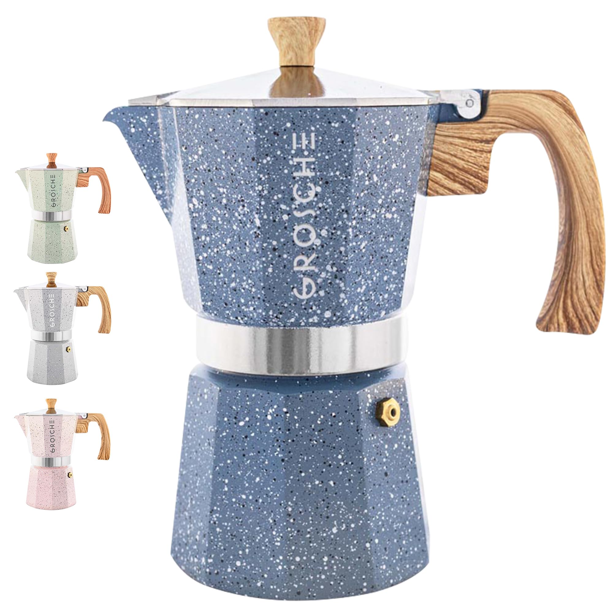 GROSCHE Milano Moka pot, Stovetop Espresso maker, Greca Coffee Maker, Stovetop coffee maker and espresso maker percolator (Grey, 6 cup)