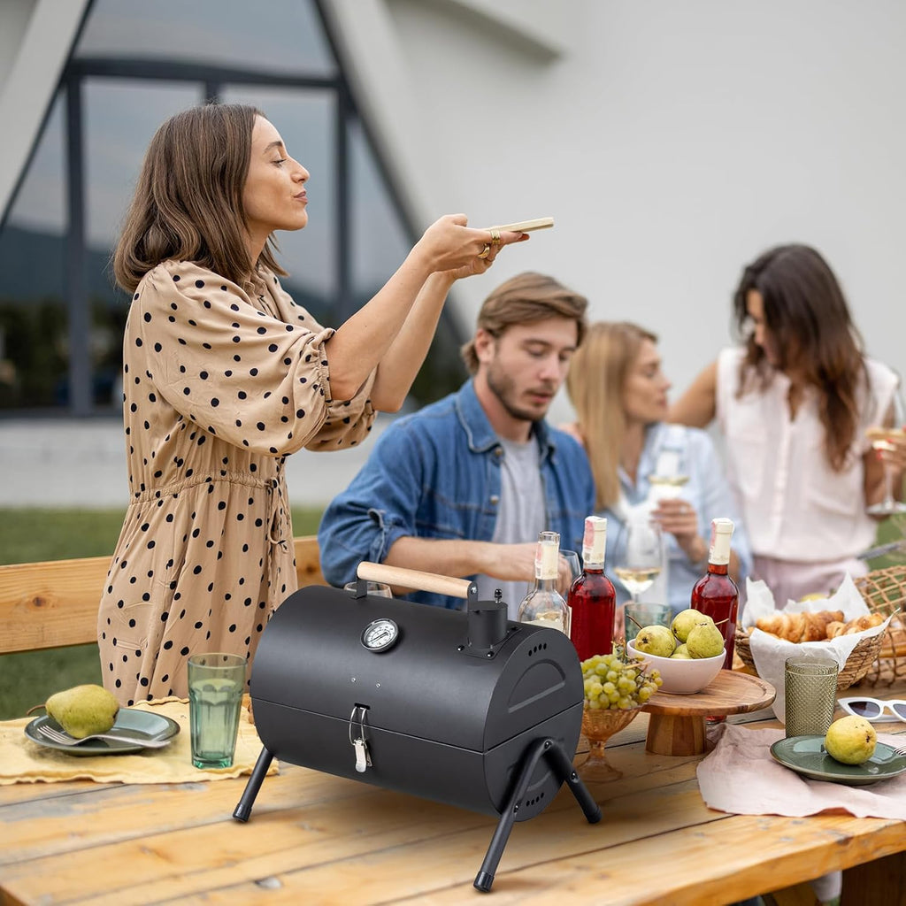 Vasitelan Portable Outdoor Tabletop Charcoal Grill Multi-functional Metal Small BBQ Smoker for Outdoor Hiking Picnic