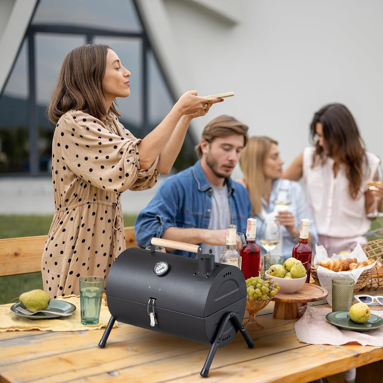 Vasitelan Portable Outdoor Tabletop Charcoal Grill Multi-functional Metal Small BBQ Smoker for Outdoor Hiking Picnic