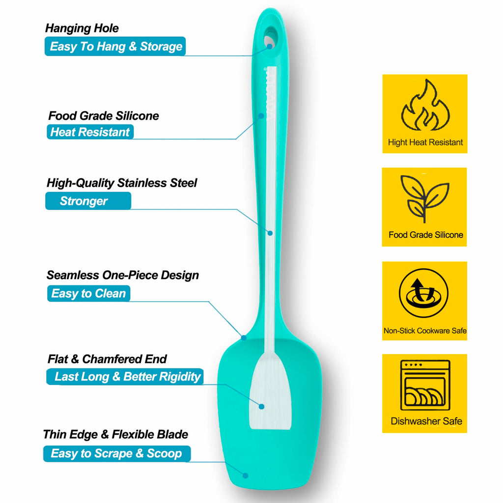 Silicone Spatula Set, High Heat Resistan Rubber Spoon Spatula, Non-Stick Spoonula with Seamless One Piece Design, Flexible Scrapers Baking Mixing Tool,3 Pack, Black