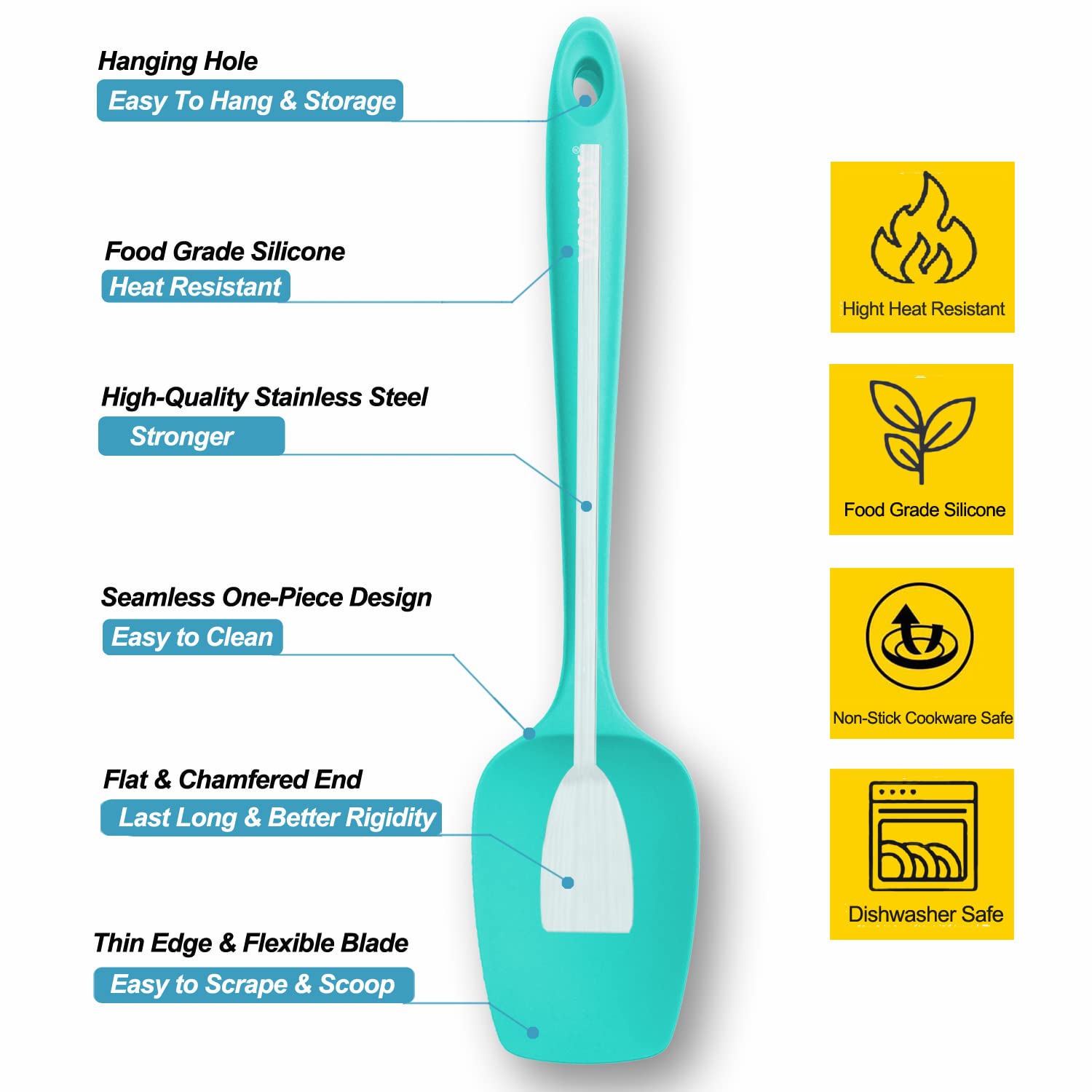 Silicone Spatula Set, High Heat Resistan Rubber Spoon Spatula, Non-Stick Spoonula with Seamless One Piece Design, Flexible Scrapers Baking Mixing Tool,3 Pack, Black