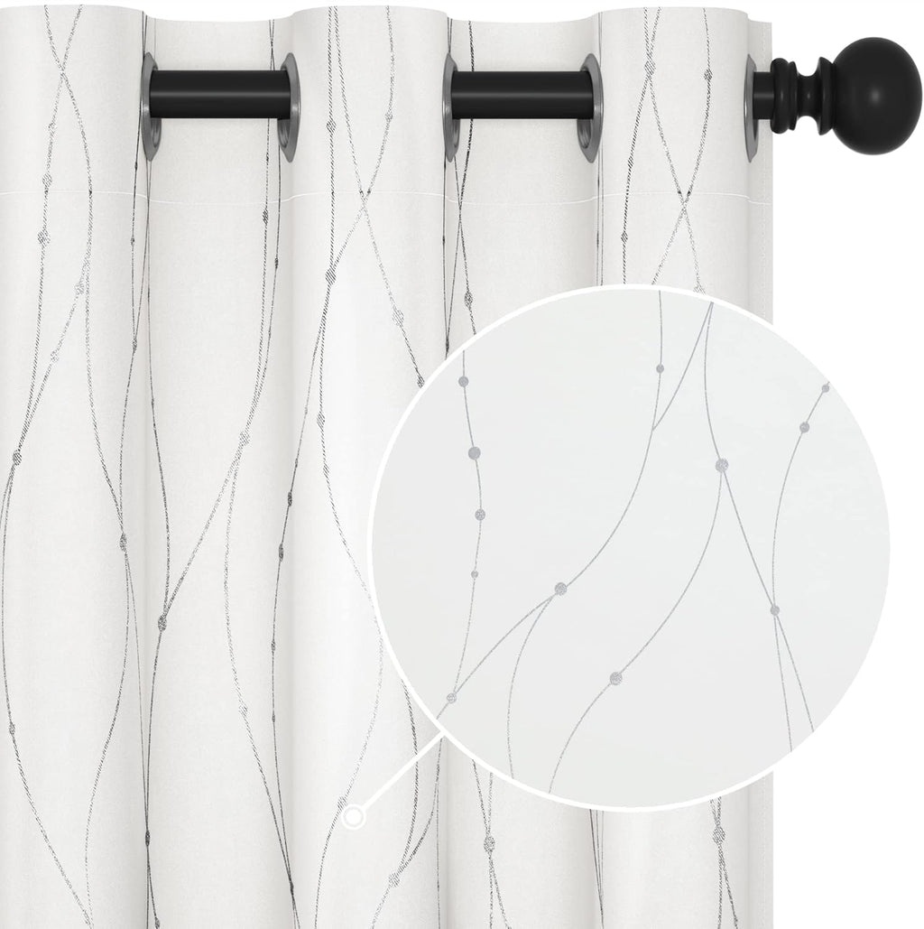 Deconovo Blackout Curtains, Grey Curtain, Thermal Insulated Soundproof Curtain Drapes, Wave Dot Foil Print, 52 x 84 Inch, 2 Panels, Machine‑Washable Privacy Window Drape for Bedroom Living Room Office