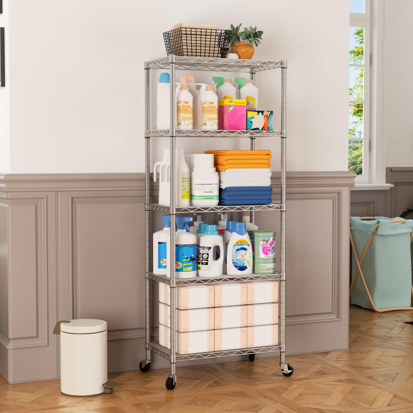 SINGAYE 3 Small Shelves Storage Shelf Wire Shelving Unit Metal Shelf Adjustable Organizers Storage Shelving with Wheels for Bathroom Laundry Room Kitchen Pantry11.5”D x 17.5”W x 30.5”H White