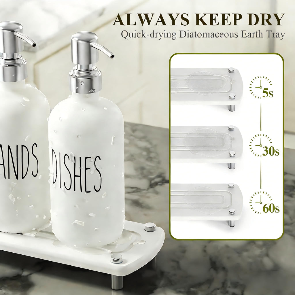 Cisily Kitchen Soap Dispenser Set Comes with Ceramics Sponge Holder, Gold Pumps, and Instant Dry Tray, Hand and Dish Soap Dispenser Set (4, Gold + White + Sponge Holder)