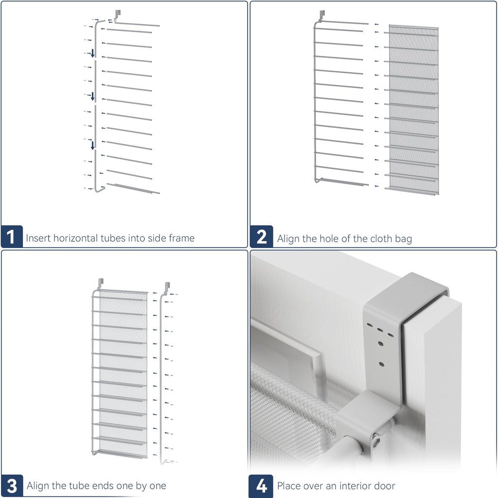 Whitmor 36 Pair Over the Door Shoe Organizer, 12 Tier Hanging Shoe Organizer, Heavy Duty Metal & Mesh Shoe Holder, Hanging Shoe Rack for Closet Organizer & Storage, 74"L x 21.7"W x 7.5"H, White