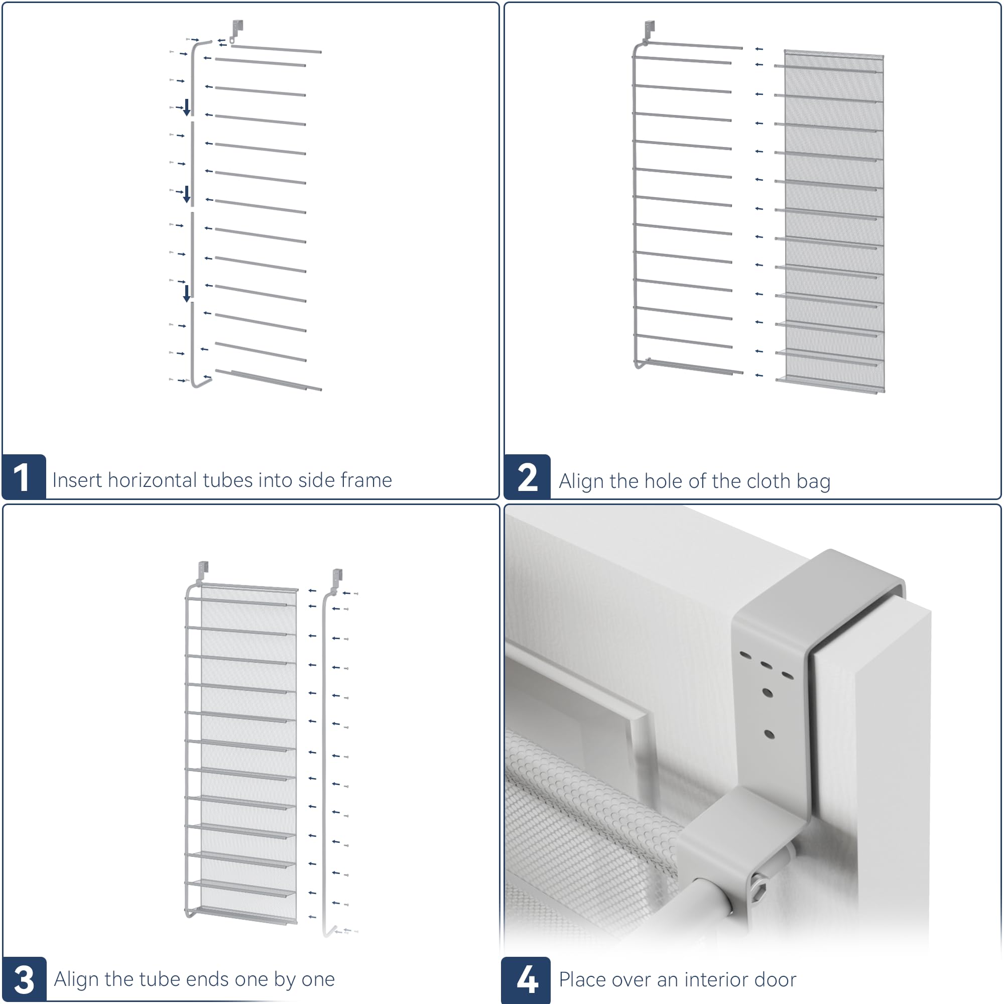 Whitmor 36 Pair Over the Door Shoe Organizer, 12 Tier Hanging Shoe Organizer, Heavy Duty Metal & Mesh Shoe Holder, Hanging Shoe Rack for Closet Organizer & Storage, 74"L x 21.7"W x 7.5"H, White