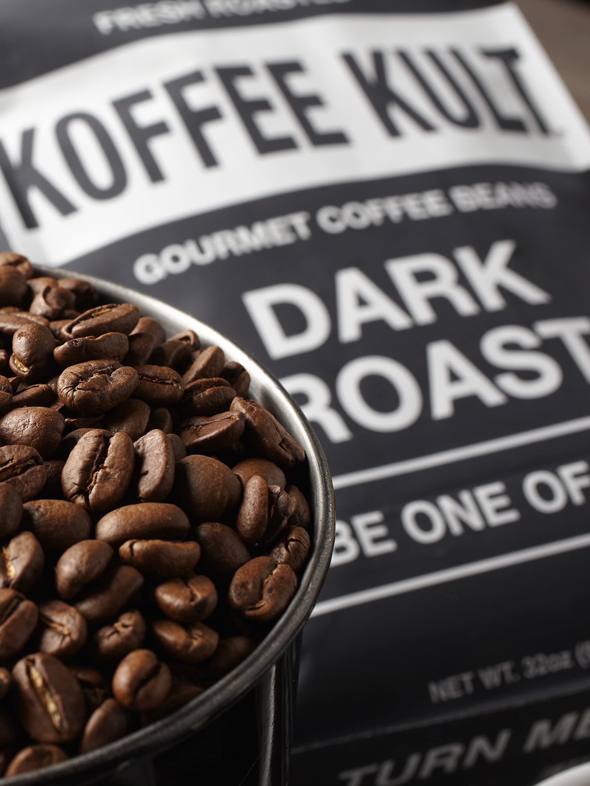 Koffee Kult Dark Roast Whole Bean Coffee - Small Batch 100% Arabica Gourmet Blend, Smooth and Well Balanced Artisan Roasted in 32oz Resealable Package