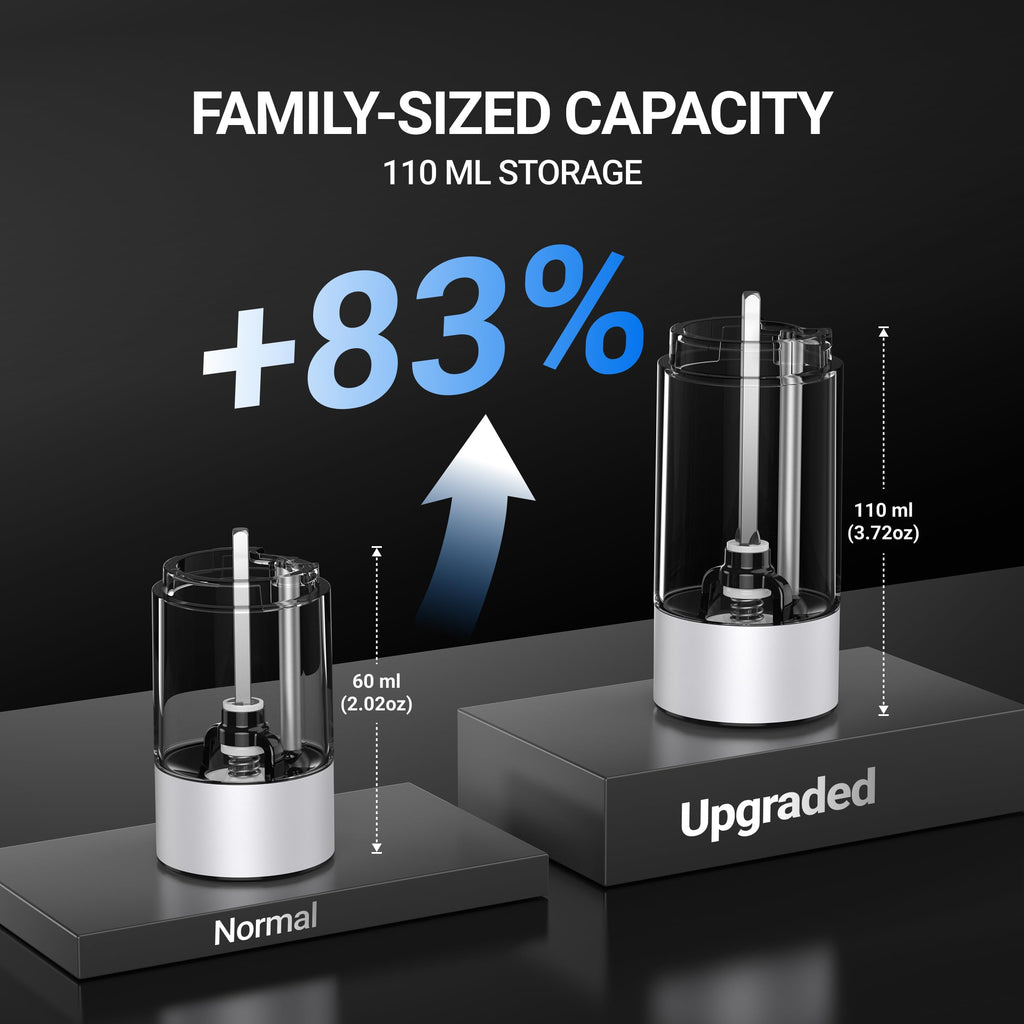 ThermoMaven Upgraded Larger Capacity Electric Salt and Pepper Grinder Set, 110ml Rechargeable Salt and Pepper Shaker with LED Light, Stainless Steel Automatic Pepper Mill with 6 Adjustable Coarseness