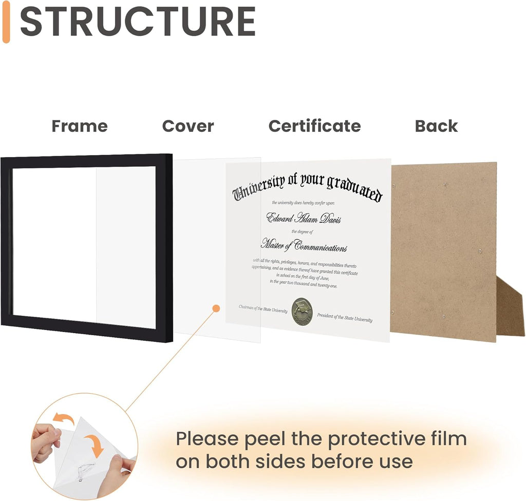 upsimples Certificate Frame with Clear Plexiglass, 8.5 by 11 Picture Diploma Document Degree Frames for Wall and Tabletop, Black, 1 Pack