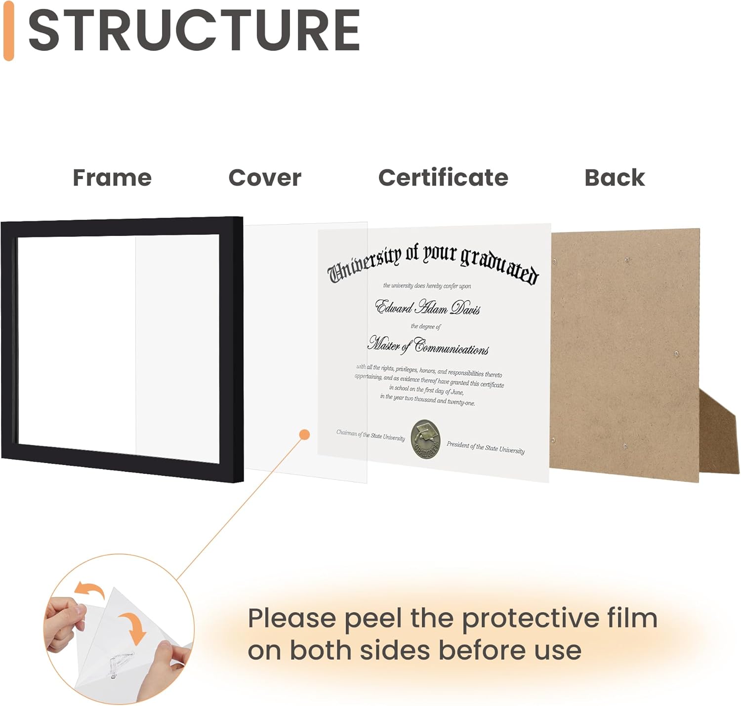 upsimples Certificate Frame with Clear Plexiglass, 8.5 by 11 Picture Diploma Document Degree Frames for Wall and Tabletop, Black, 1 Pack