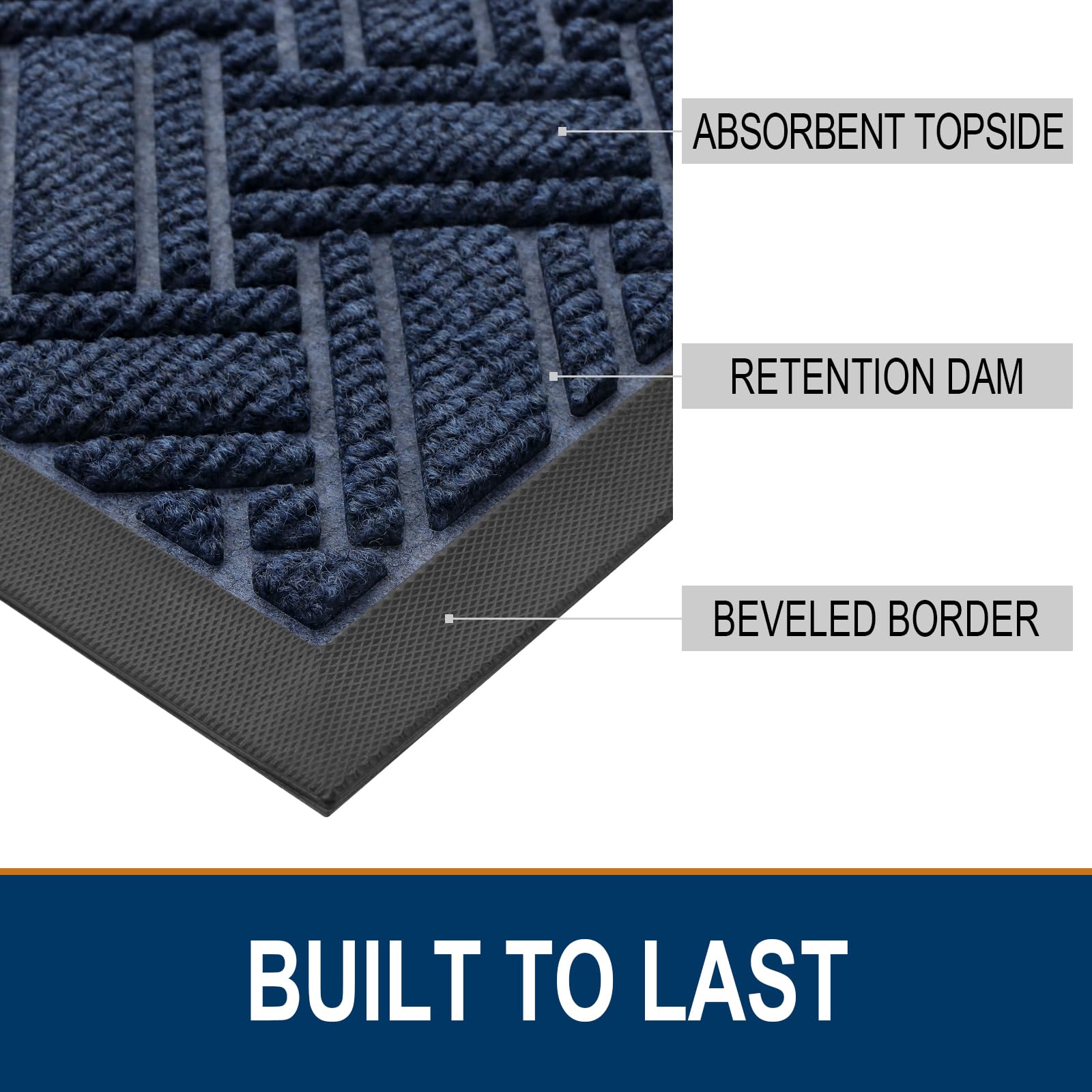 OLANLY Indoor Outdoor Mat, Sturdy Natural Rubber Floor Mat, Non Slip Low Profile Waterproof Doormat, and Stain Front Door Mats, Easy Clean Patio Entrance Mat, 30''x17'', Black