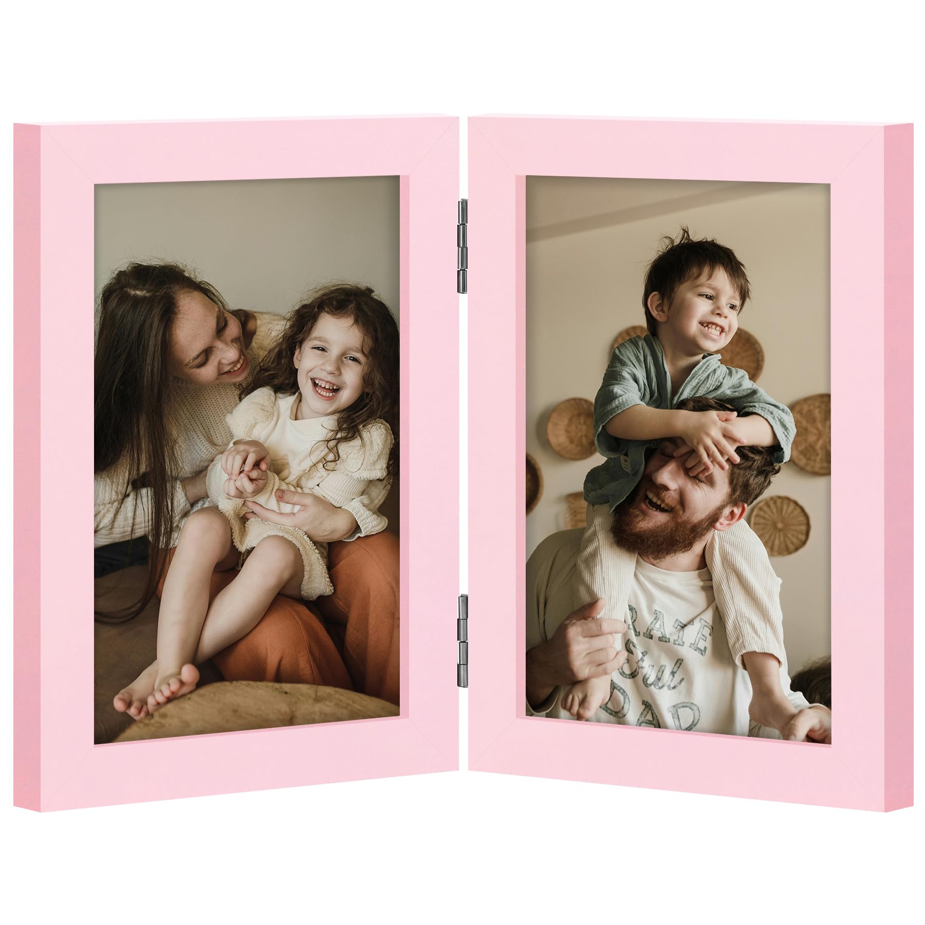 decorUhome Double 4x6 Picture Frame Vertical, Engineered Wood Bifold Photo Frame with Plexiglass for Tabletop Display, 4x6, Black