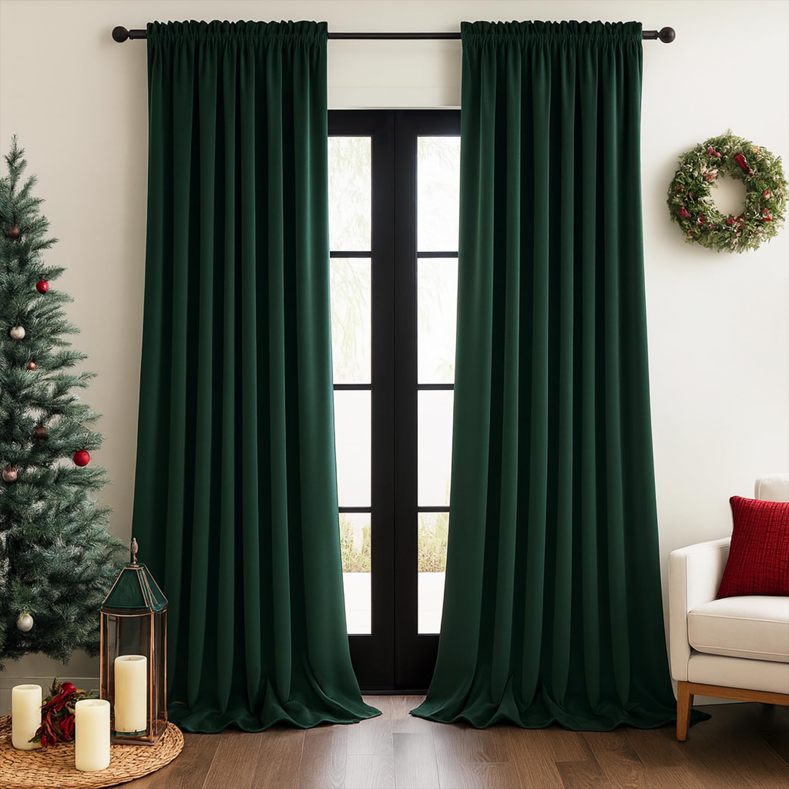 Topfinel Olive Green Velvet Blackout Curtains 84 Inches Long, Soundproof Room Darkening Dark Green Forest Green Thermal Insulated Boho Elegant Moody Back Tab Curtains for Living Room Bedroom 2 Panels