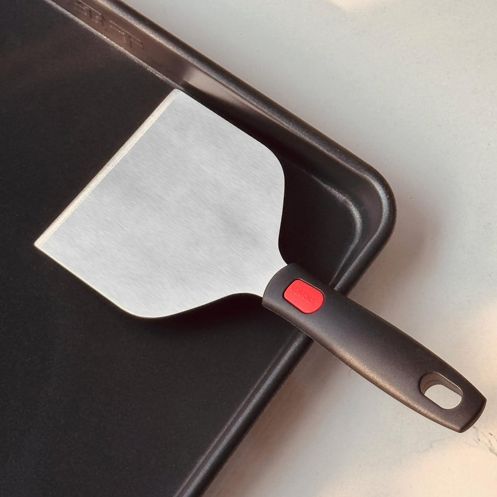 Wide Griddle Scraper, 4.3“x4.3'' Smashed Burger Scraper Grill Scraper Spatula Burger Turner - Full Tang Silicon Handle Professional Grade Grill Accessories, Knife Grade Stainless Steel