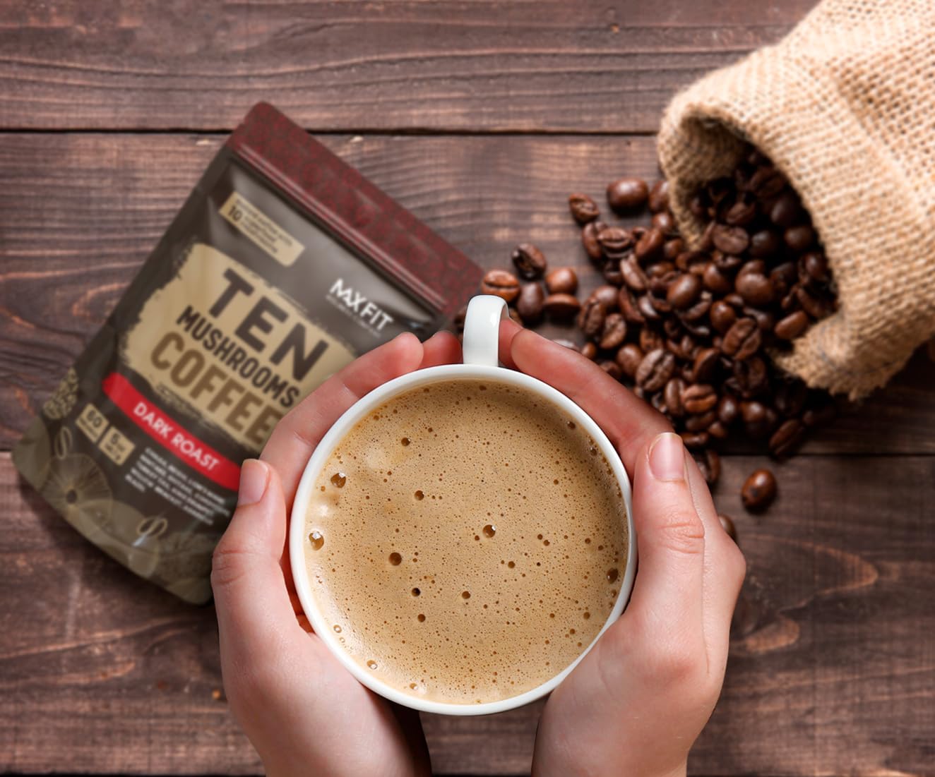 Mushroom Coffee (60 Servings) 10 Mushrooms (Lion’s Mane, Cordyceps, Turkey Tail & Other) Mixed With Gourmet Arabica Instant Immune Boosting Coffee for Focus & Gut Health Support