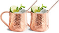 KITESSENSU Moscow Mule Mugs Set of 2 | 18 oz Hammered Copper Mule Mugs with Straws Keep Cocktails Well-Chilled, Copper Cups for Drinking Cocktails, 18/8 Stainless Steel Lined & Dishwasher Safe Barware