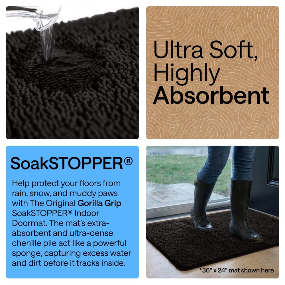 GORILLA GRIP SoakSTOPPER Dog Door Mat, Machine Washable Rug Absorbent Doormat Captures Moisture Mud Dirt, Quick Dry Soft Chenille Entryway Rugs Indoor Entrance Mats for Dog Paws, 24x17 Grey