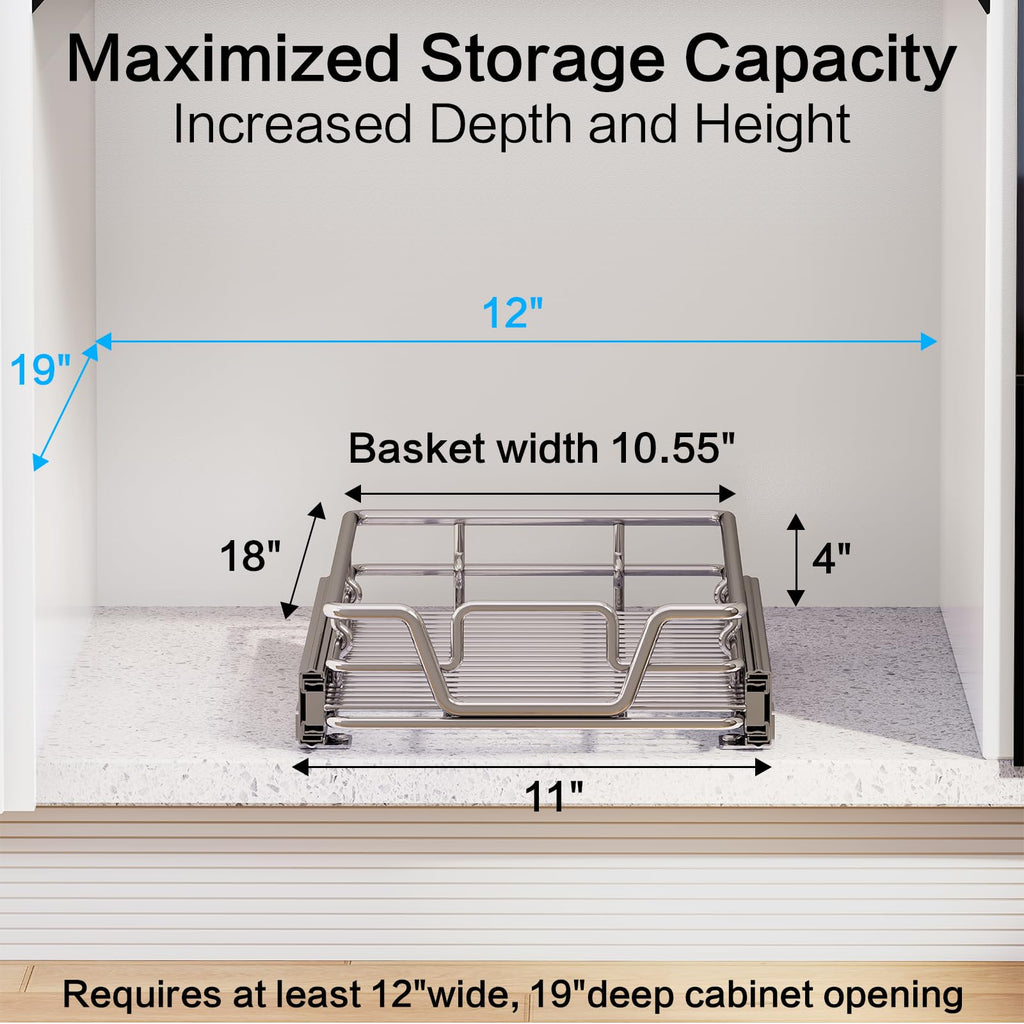 2-Tier Kitchen Cabinet,Pull Out Cabinet Organizer,Shelf and Drawer Organizer Slide Out Pantry Storaqe Basket in Multiple Sizes (12" W x21 D)