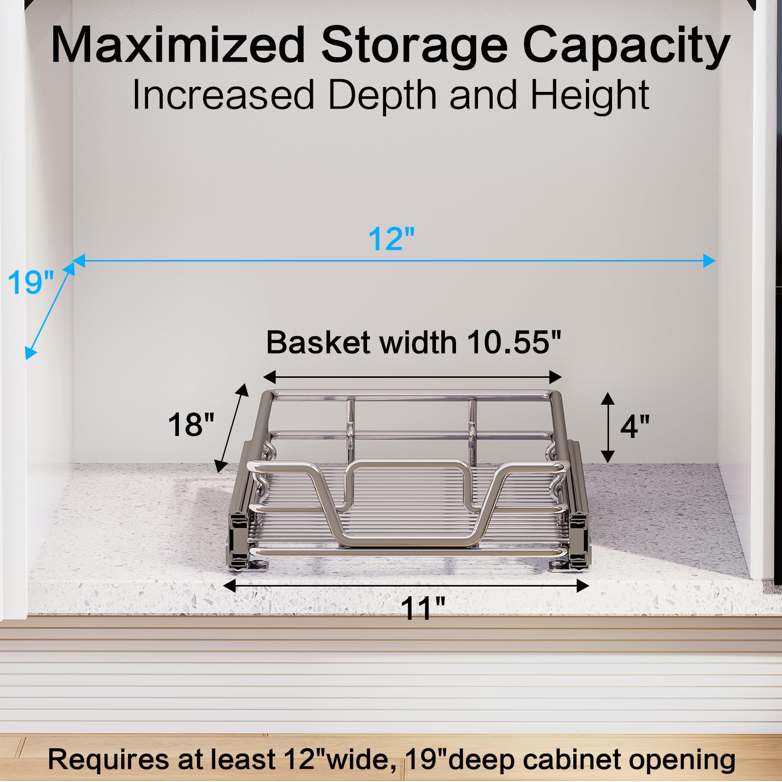 2-Tier Kitchen Cabinet,Pull Out Cabinet Organizer,Shelf and Drawer Organizer Slide Out Pantry Storaqe Basket in Multiple Sizes (12" W x21 D)