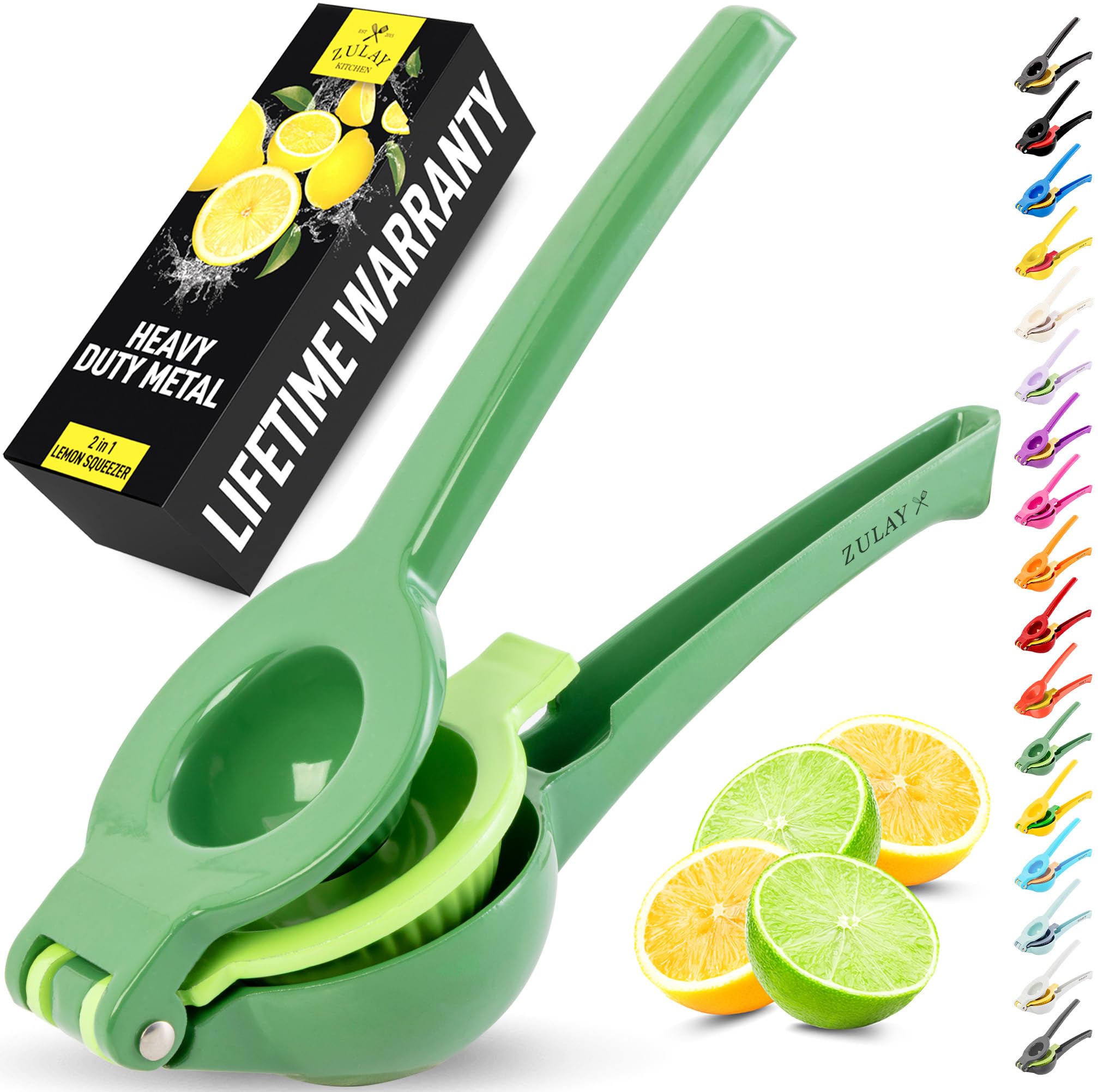Zulay Kitchen Metal 2-in-1 Lemon Squeezer - Sturdy Max Extraction Hand Juicer Lemon Squeezer Gets Every Last Drop - Easy to Clean Manual Citrus Juicer - Easy-Use Lemon Juicer Squeezer - Yellow/Green