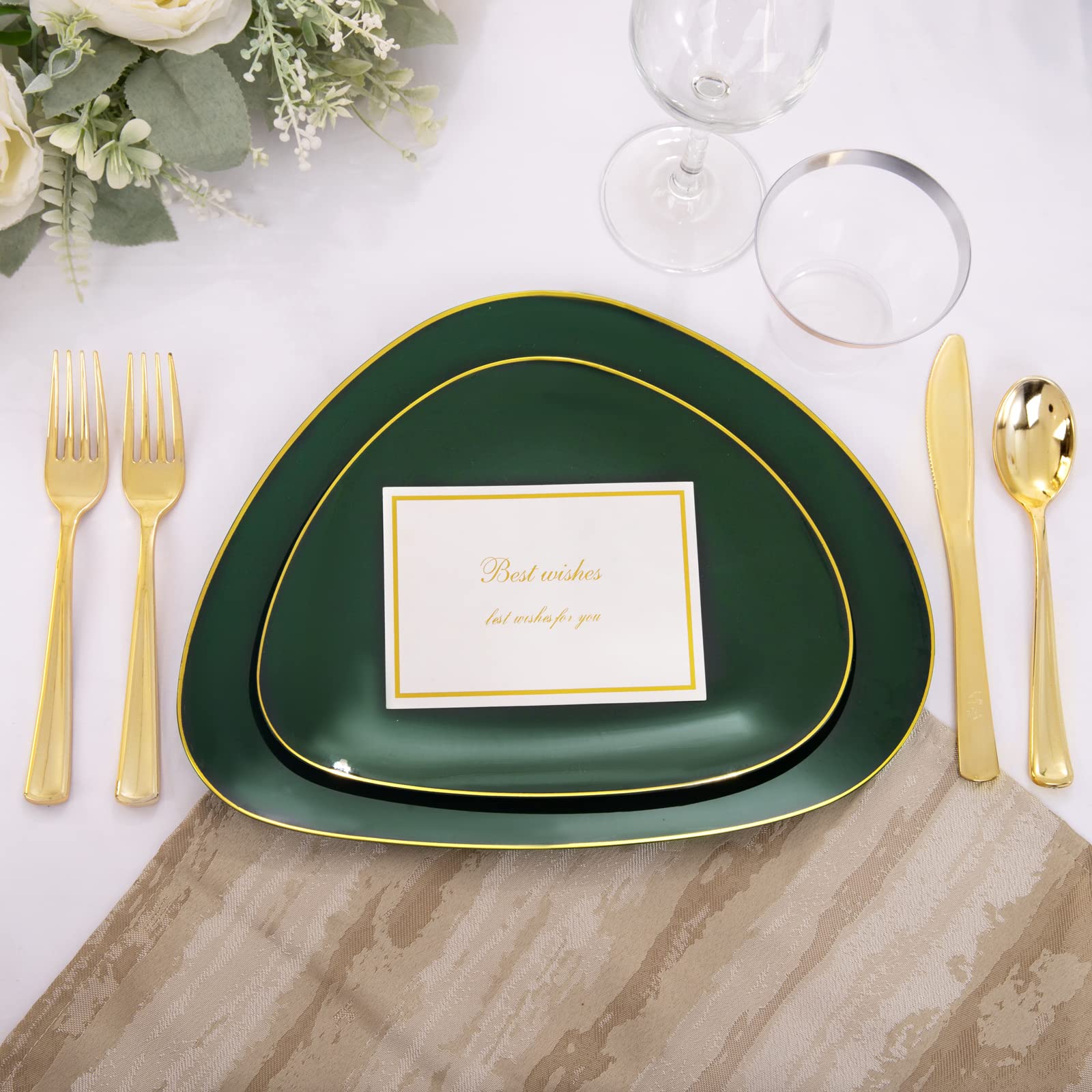 DaYammi 210Pcs White Gold Plastic Plates for Party,Gold Disposable Dinnerware Set Includes 60 gold Floral Plates,30 Plastic Silverware,30 Per Rolled Napkins,30 Cups for Mother's Day Party Wedding