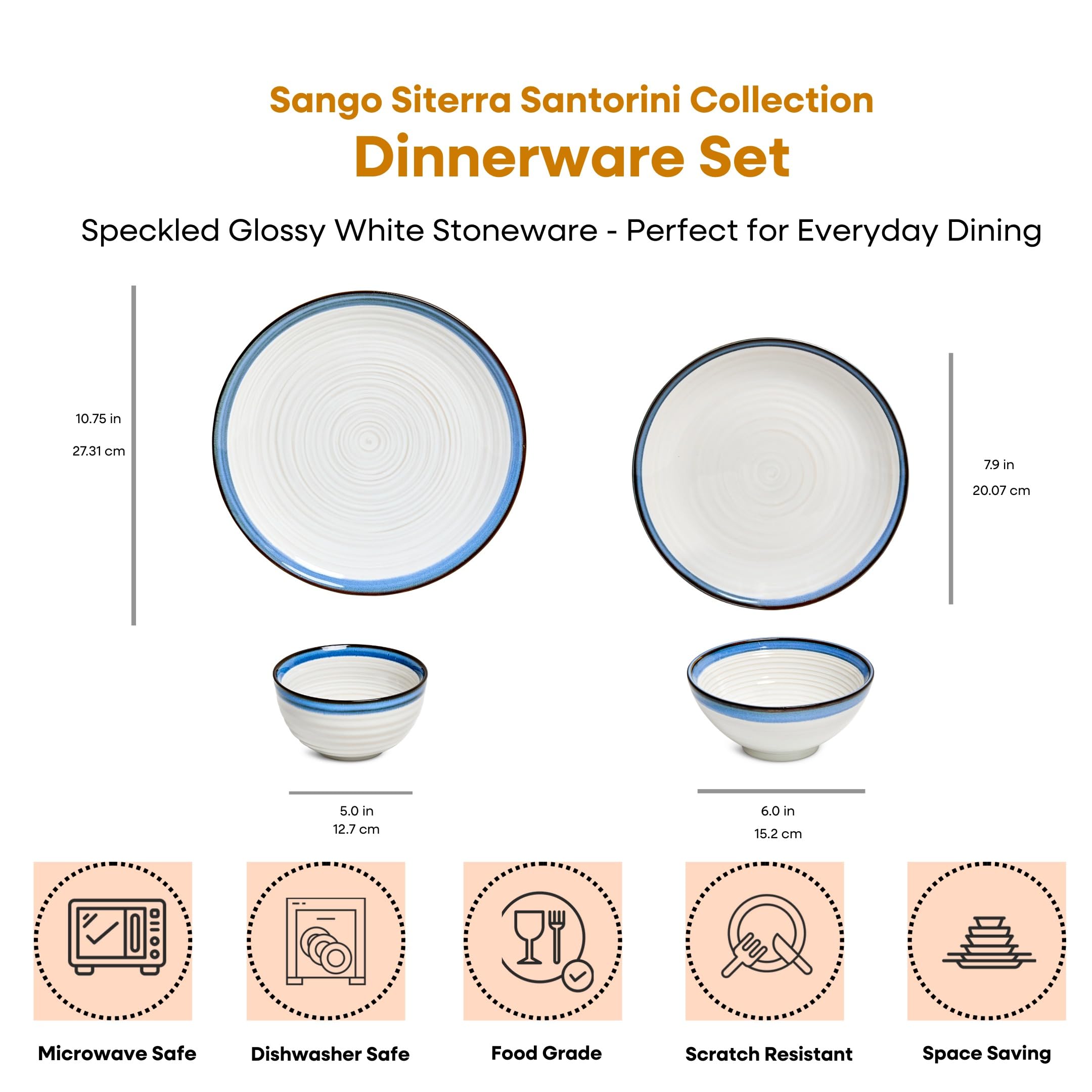 Sango Siterra Painter's Palette 16-Piece Stoneware Dinnerware Set - Service for 4, Ceramic Plates and Bowls Sets, Chip Resistant, Rustic Dishware, Microwave & Dishwasher Safe Kitchen Dishes